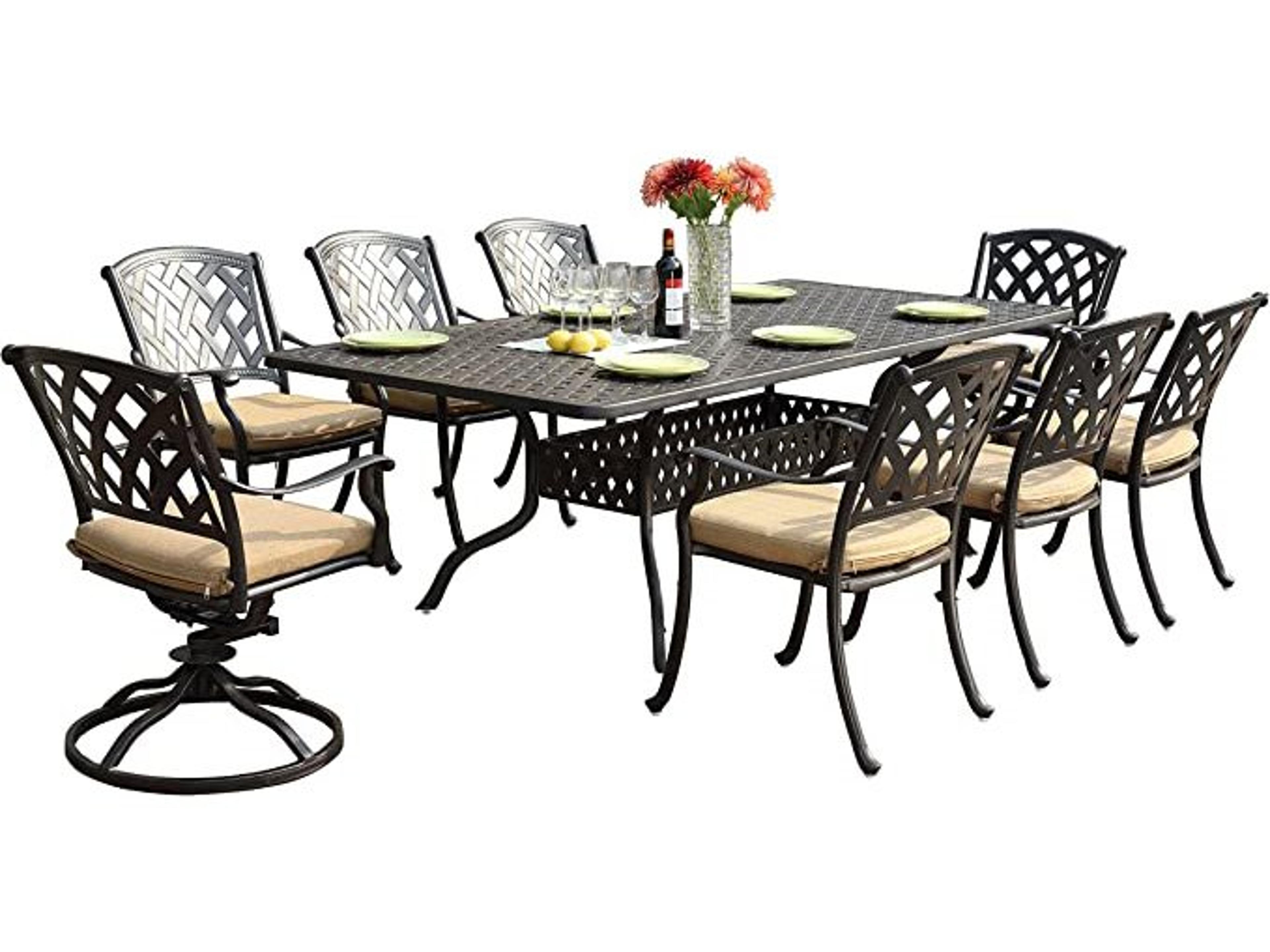 Ocean View 9-Piece Patio Dining Set (with 2 Swivel Rockers) with Cushions and 42 x 92'' Rectangular Dining Table