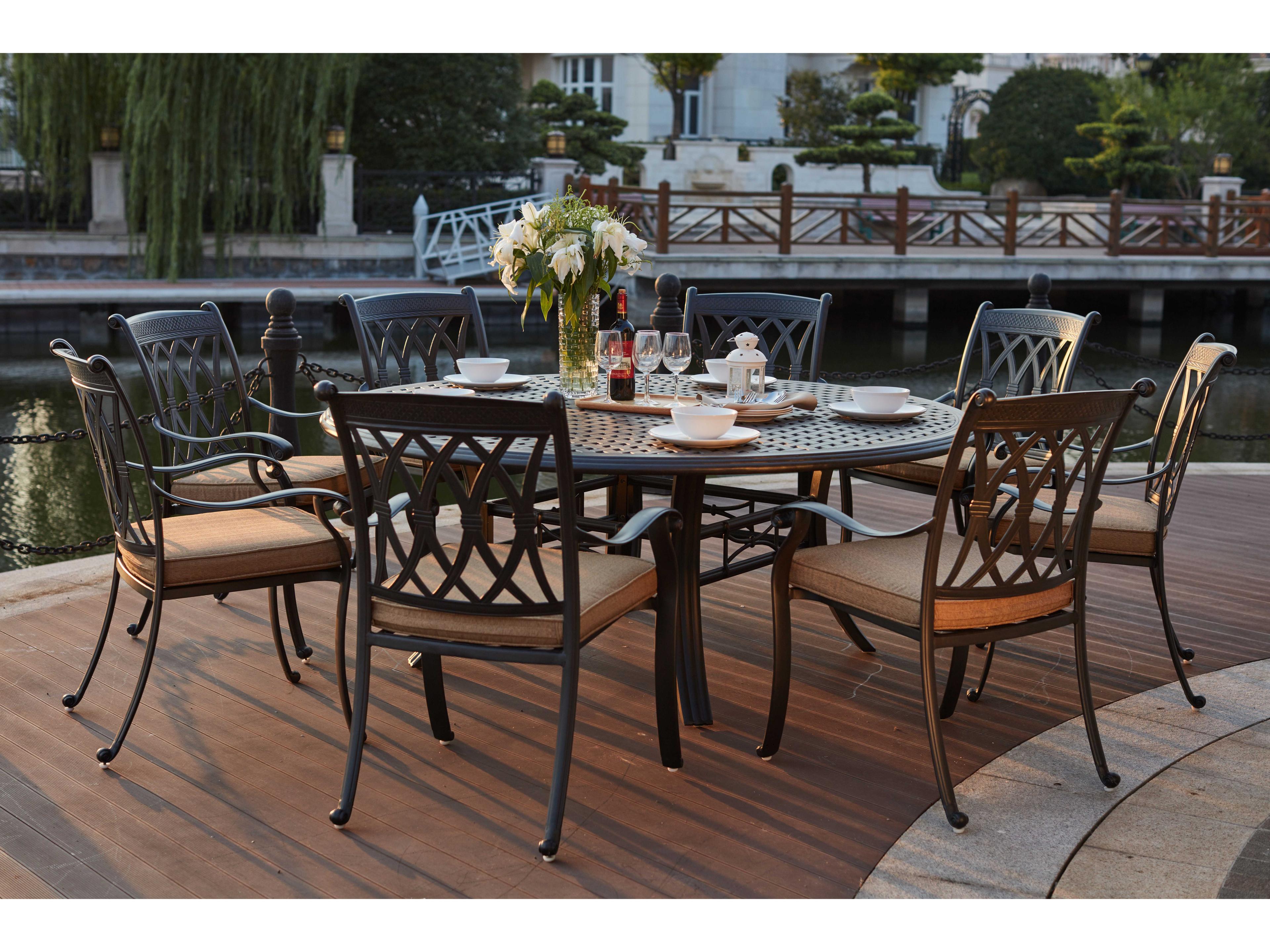 Capri Cast Aluminum 9- Piece Dining Set with 71 Inch Round Dining Table in Antique Bronze