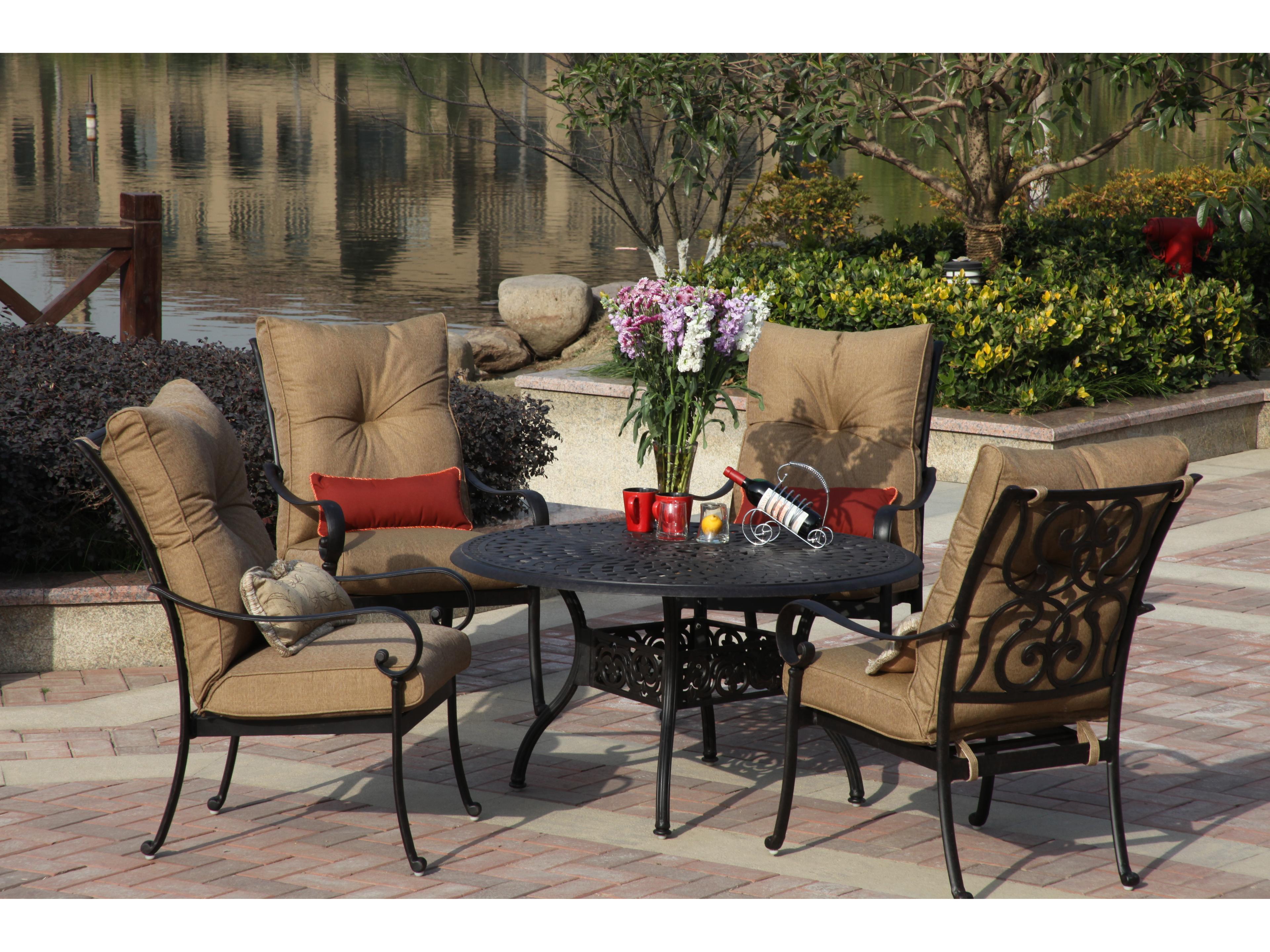 Santa Anita Cast Aluminum 5-Piece Dining Set with Cushions and 48'' Round Dining Table