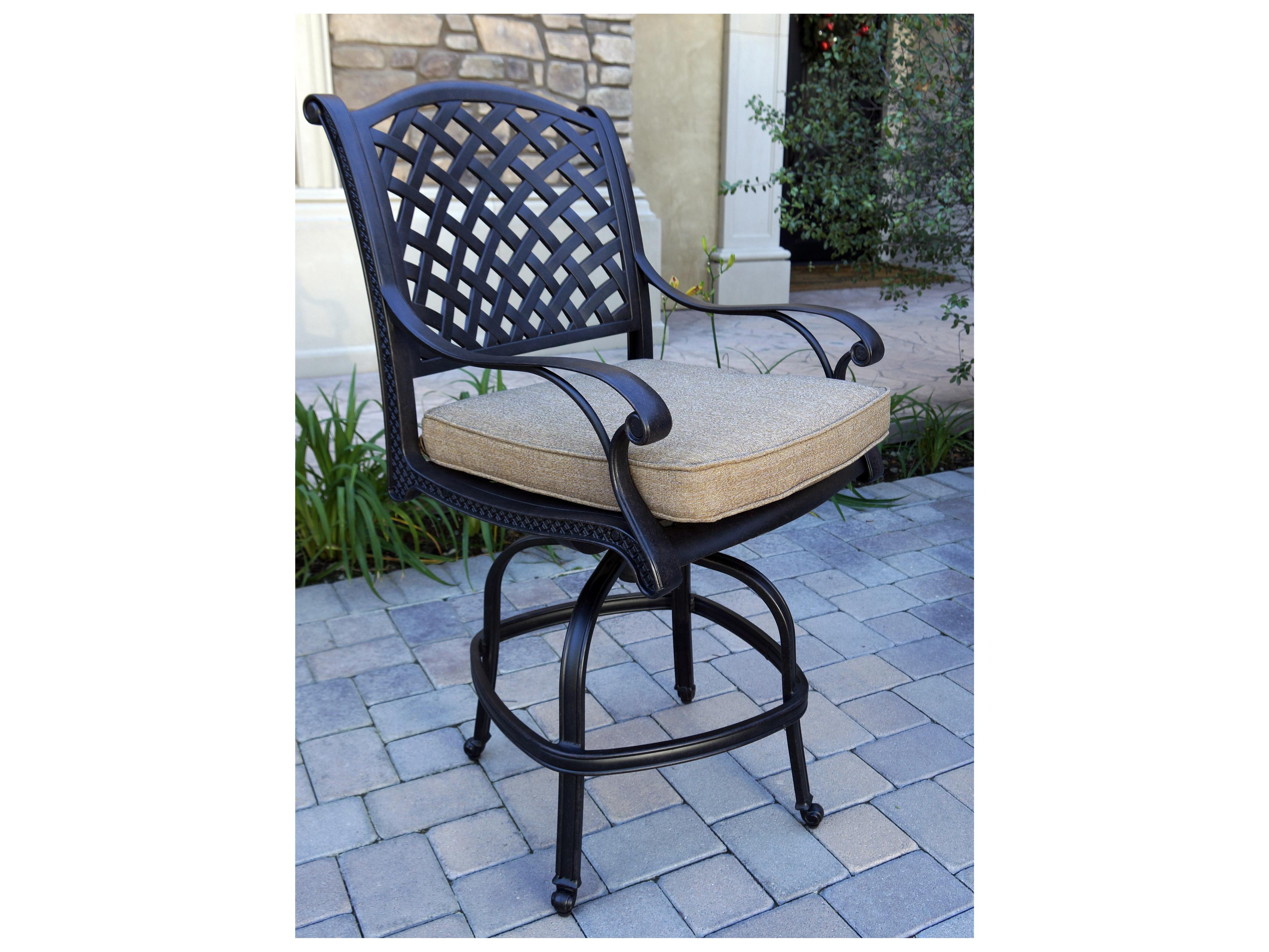 Darlee Outdoor Living Nassau Cast Aluminum 3-Piece Counter Height Set with Cushions and 30'' Round Pedestal Counter Table