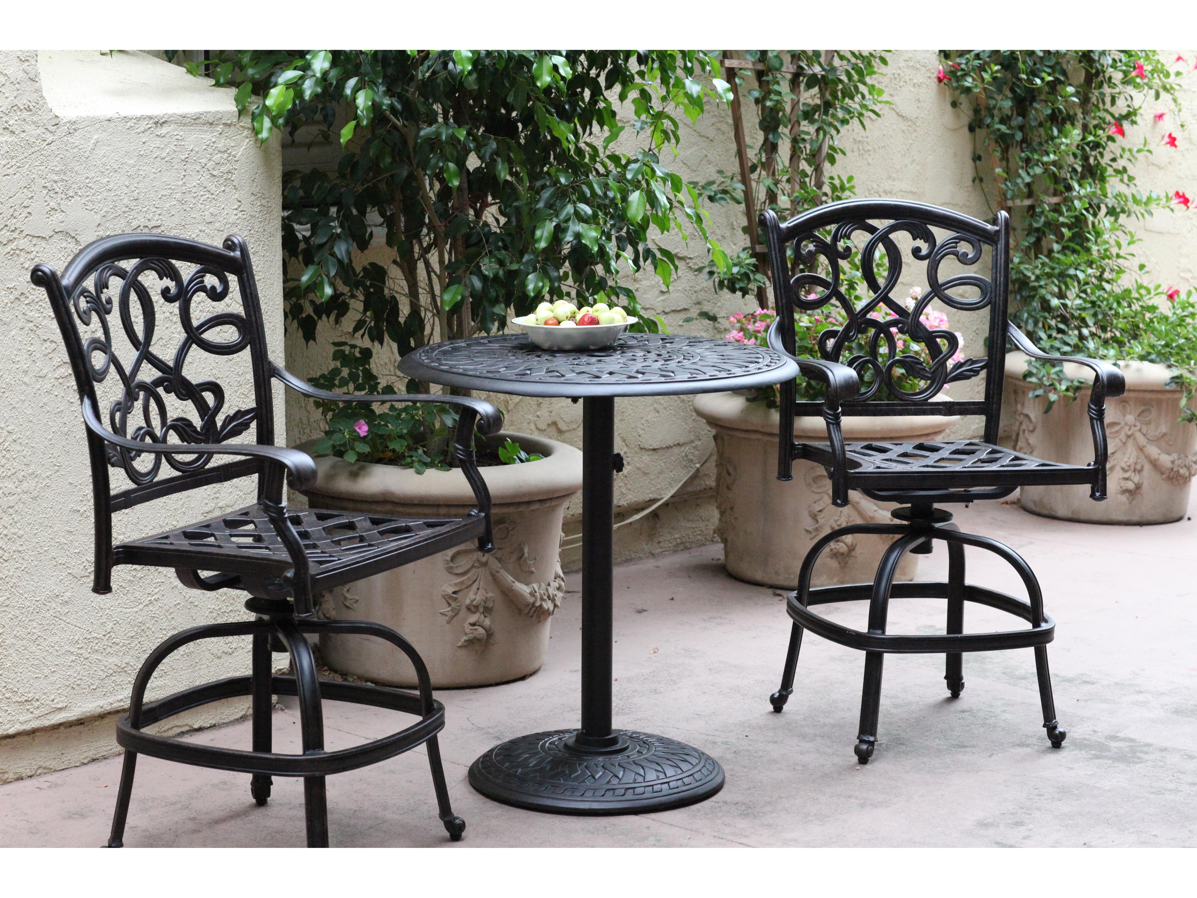 Santa Monica Cast Aluminum 3-Piece Counter Height Set with Cushions and 30'' Round Pedestal Counter Table