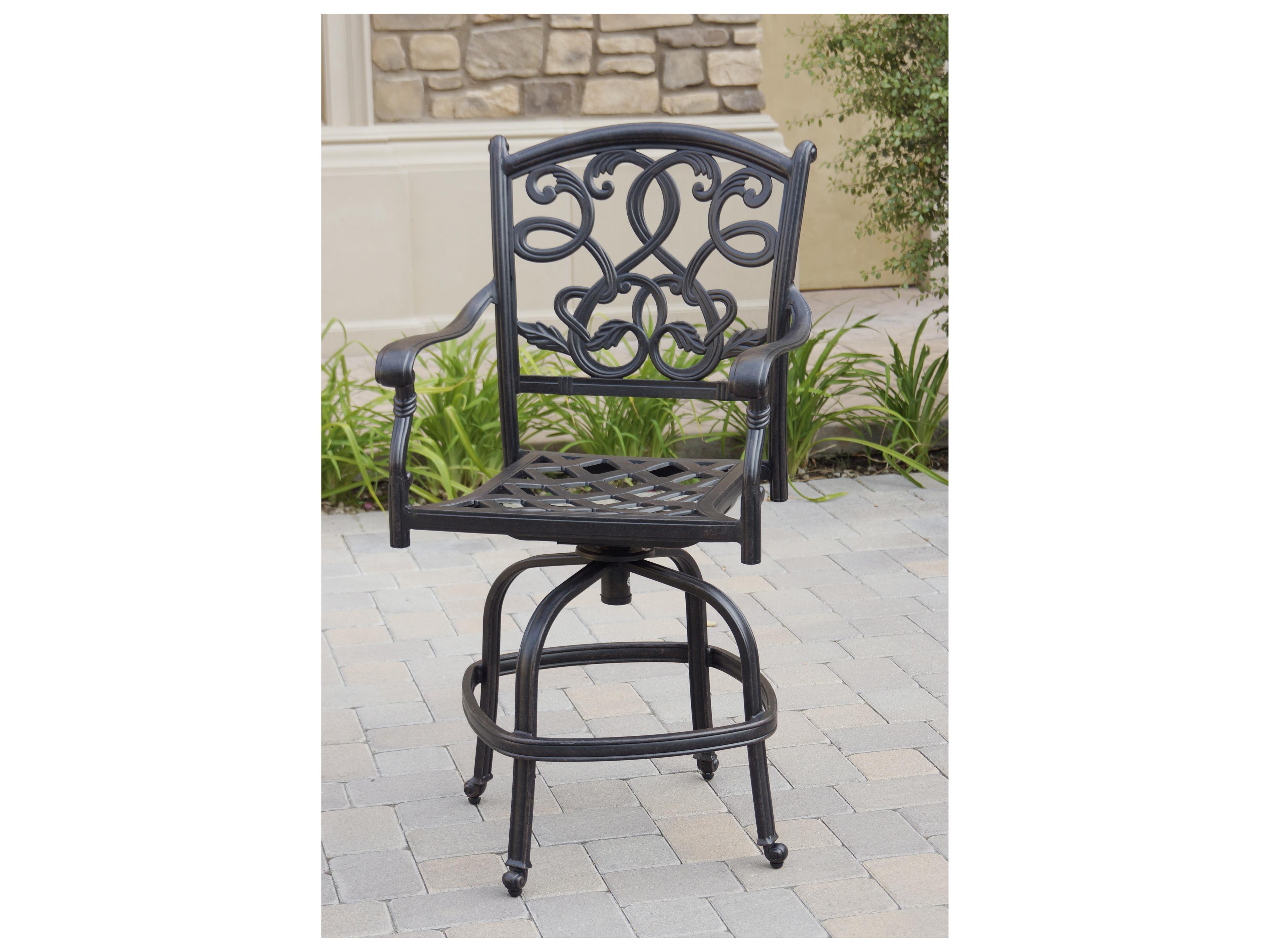 Darlee Outdoor Living Santa Monica Cast Aluminum 3-Piece Counter Height Set with Cushions and 30'' Round Pedestal Counter Table