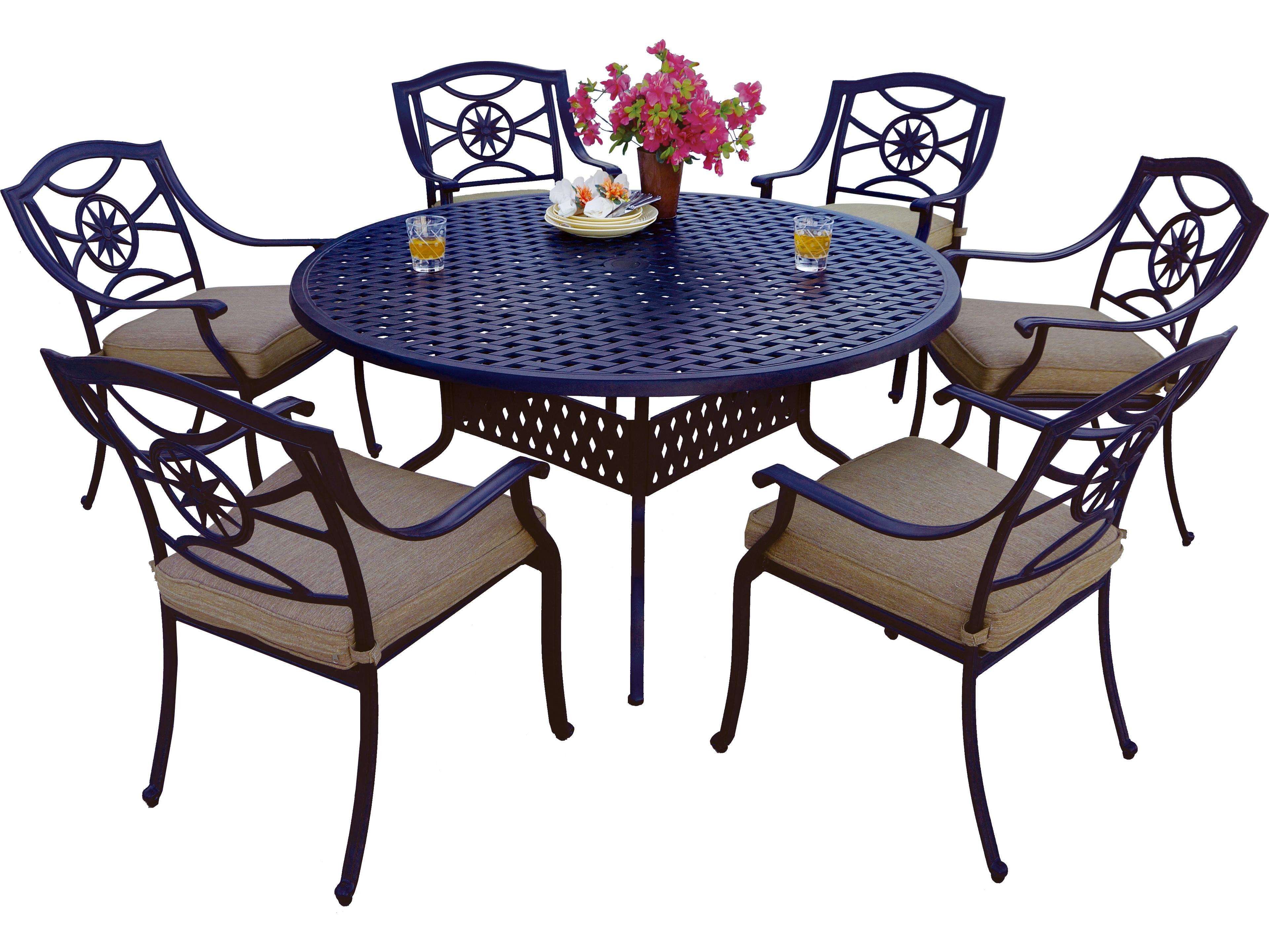 Ten Star Cast Aluminum 7-Piece Dining Set with Cushions and 60'' Round Dining Table