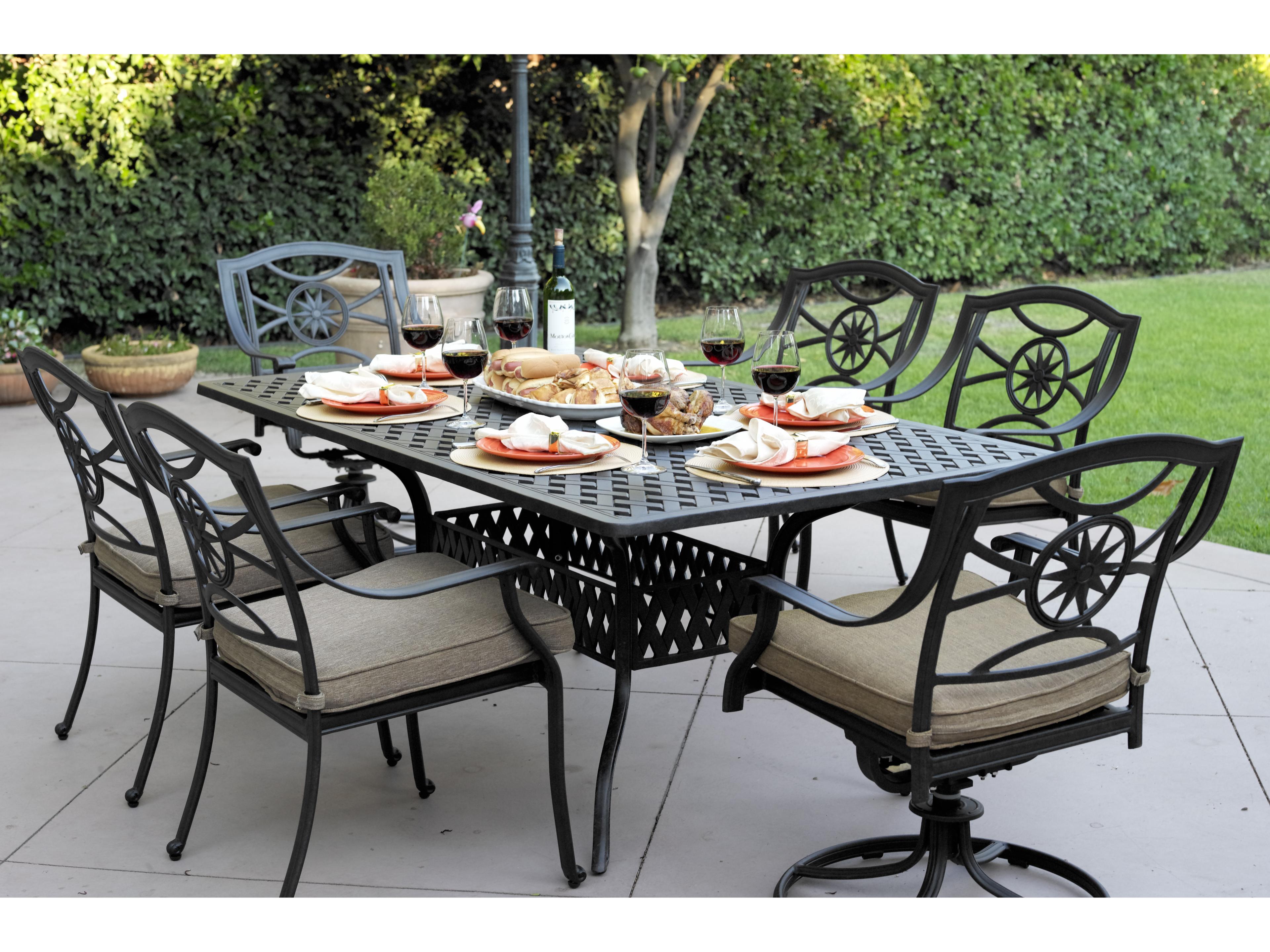 Ten Star Cast Aluminum 7-Piece Dining Set with Cushions and 42 x 72'' Rectangular Dining Table