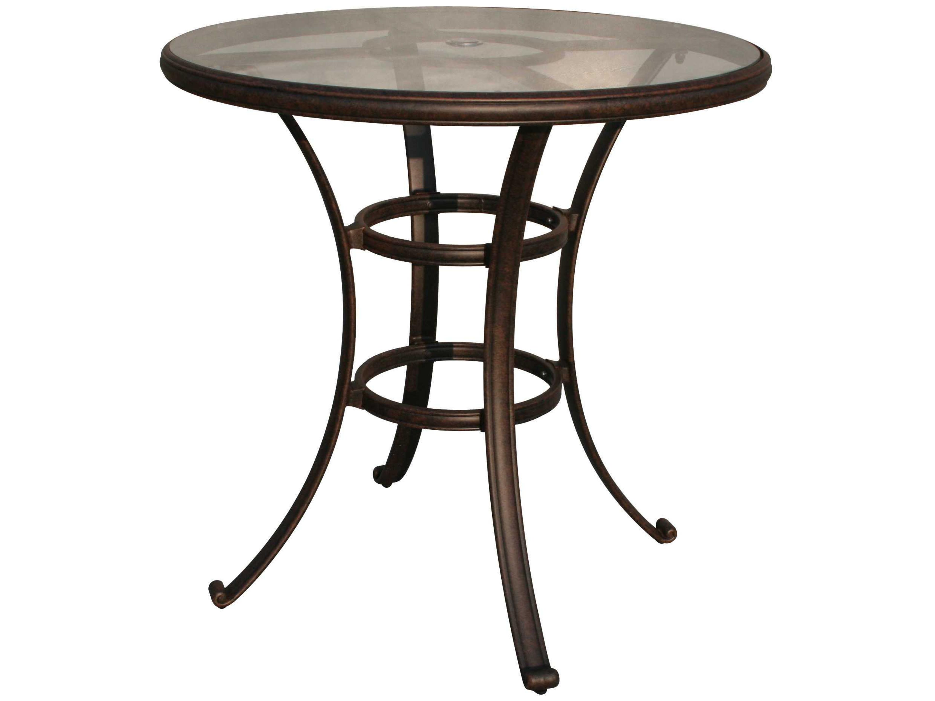 Glass Top Cast Aluminum Antique Bronze Round Bar Table