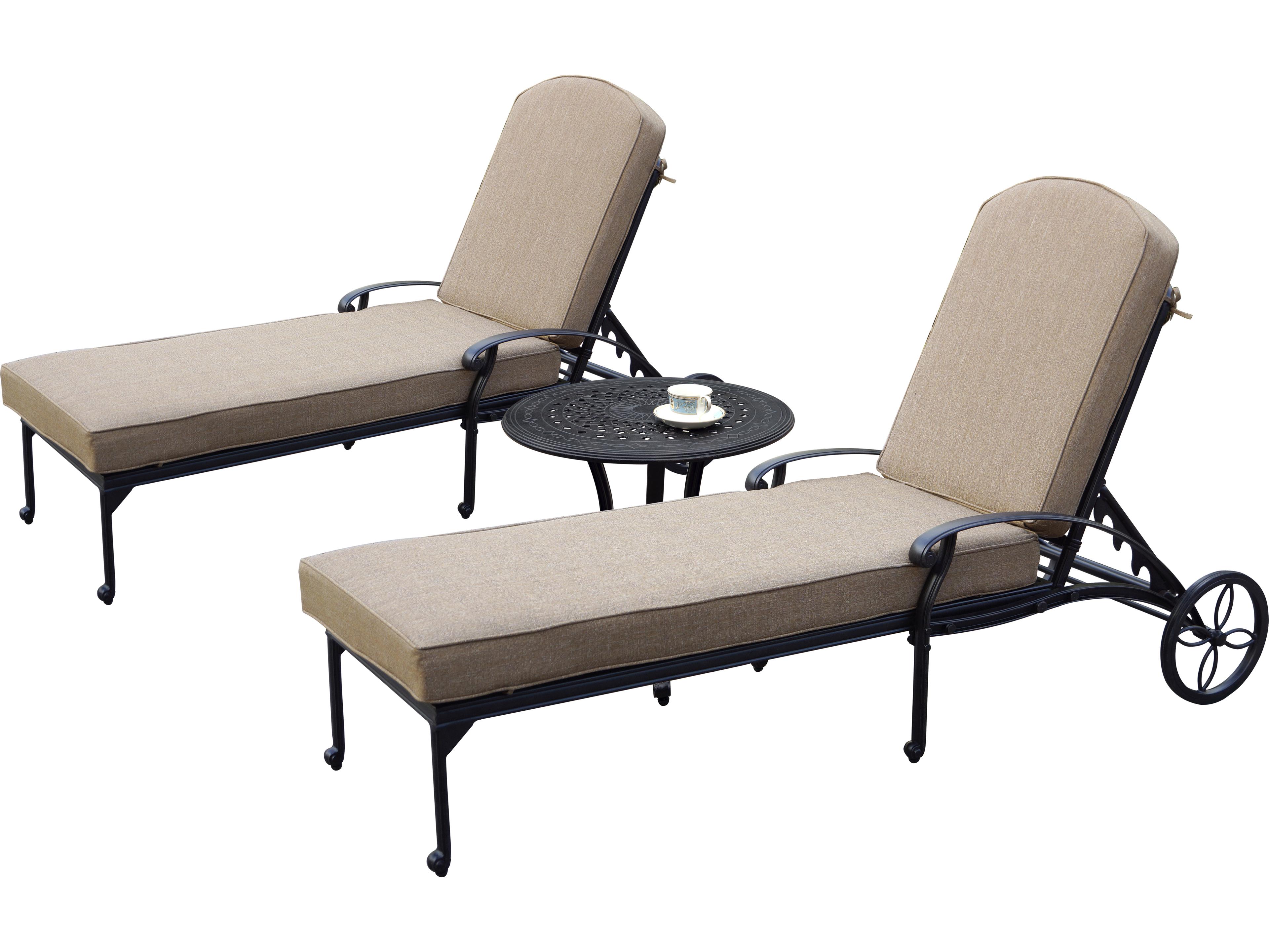 Elisabeth Cast Aluminum 3-Piece Patio Chaise Lounge Set with Cushions and 22'' Round End Table
