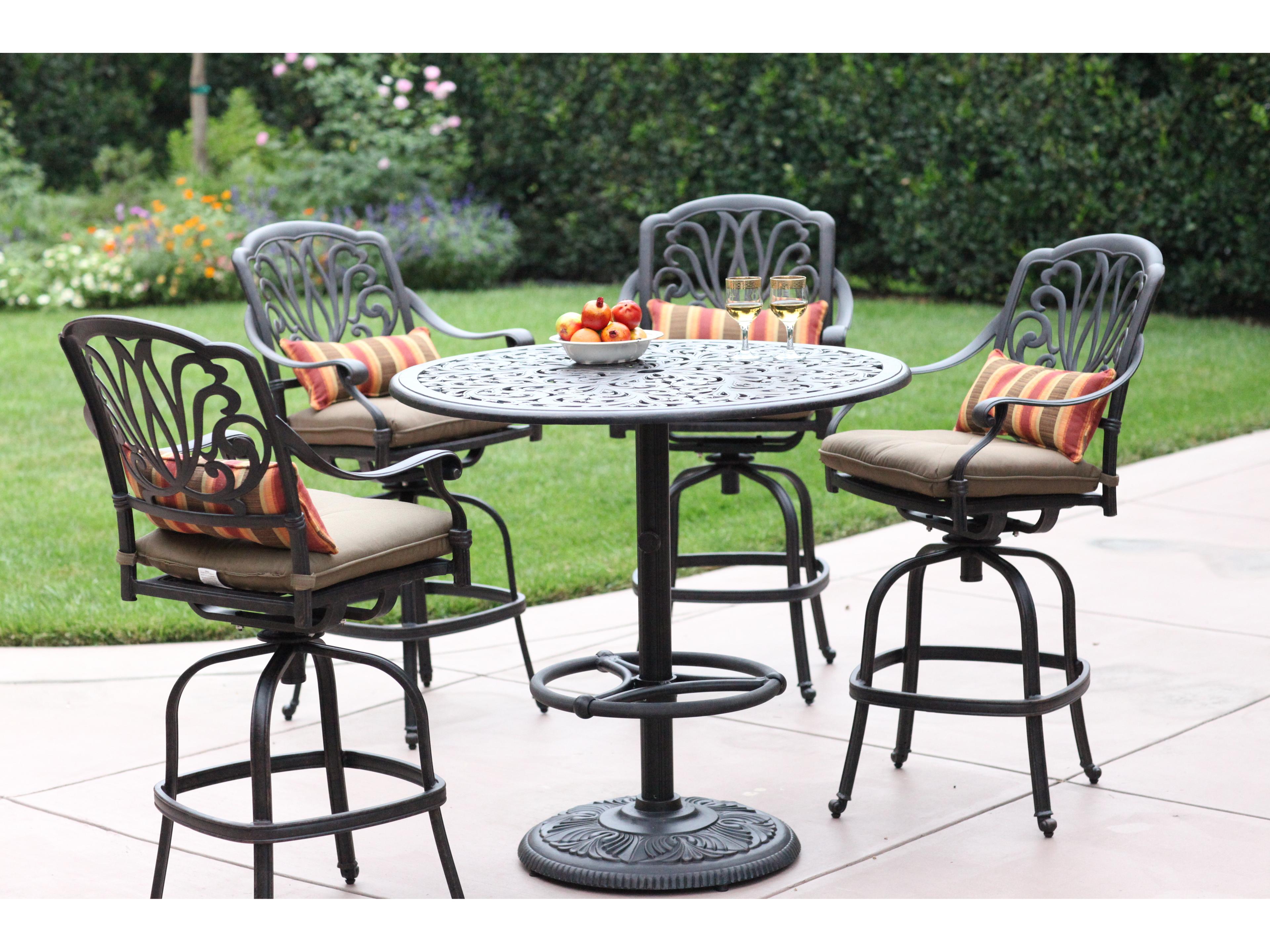 Elisabeth Cast Aluminum 5-Piece Bar Set with Cushions and 42'' Round Pedestal Bar Table