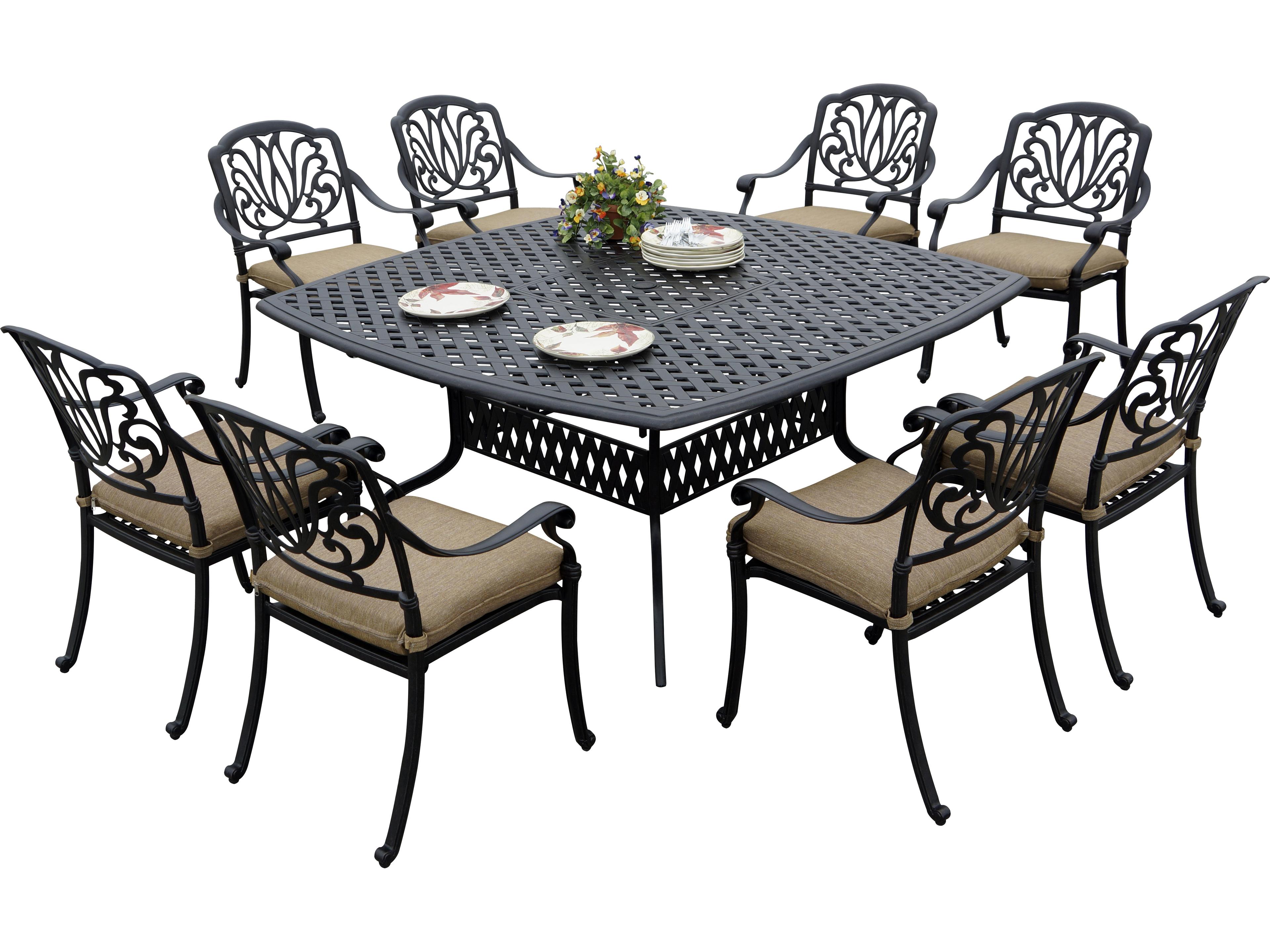 Elisabeth Cast Aluminum 9-Piece Dining Set with Cushions and 64'' Series 30 Square Dining Table