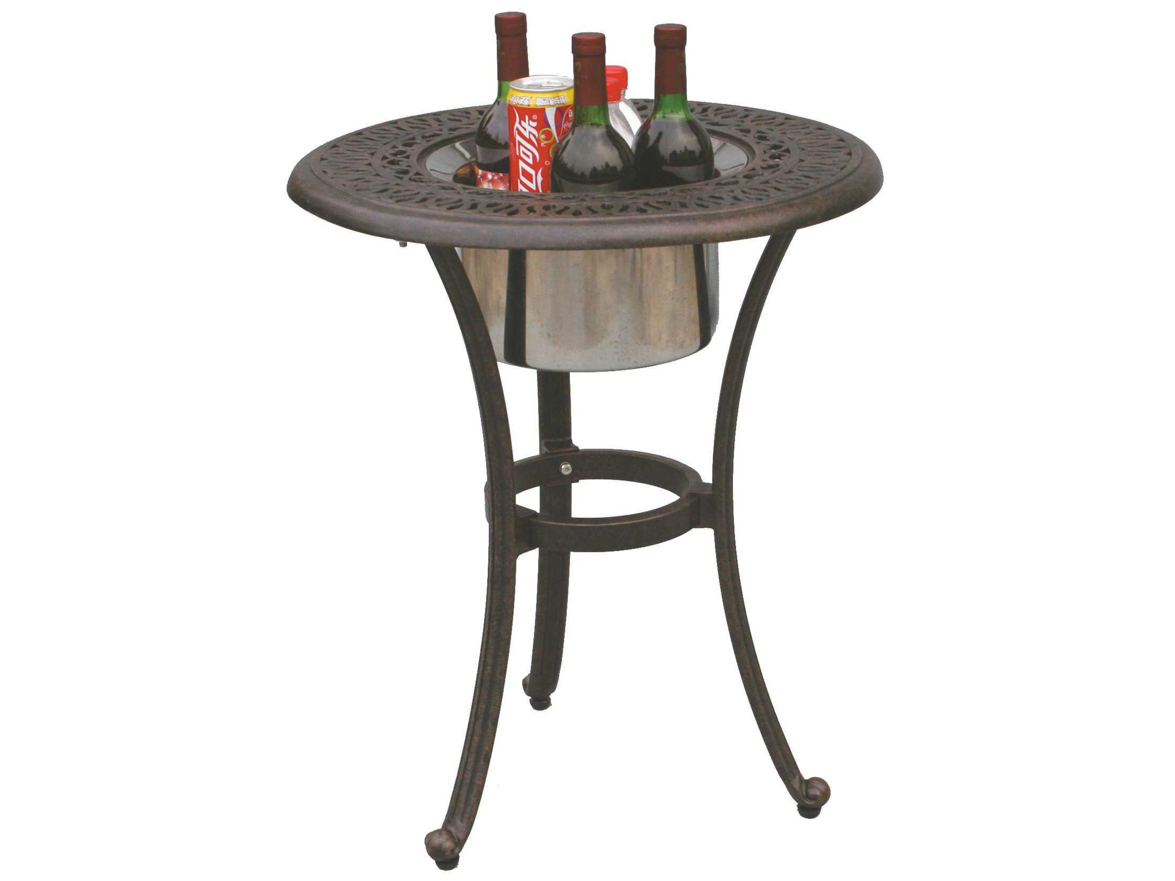 Darlee Outdoor Living Elisabeth Cast Aluminum Antique Bronze Round End Table with Ice Bucket