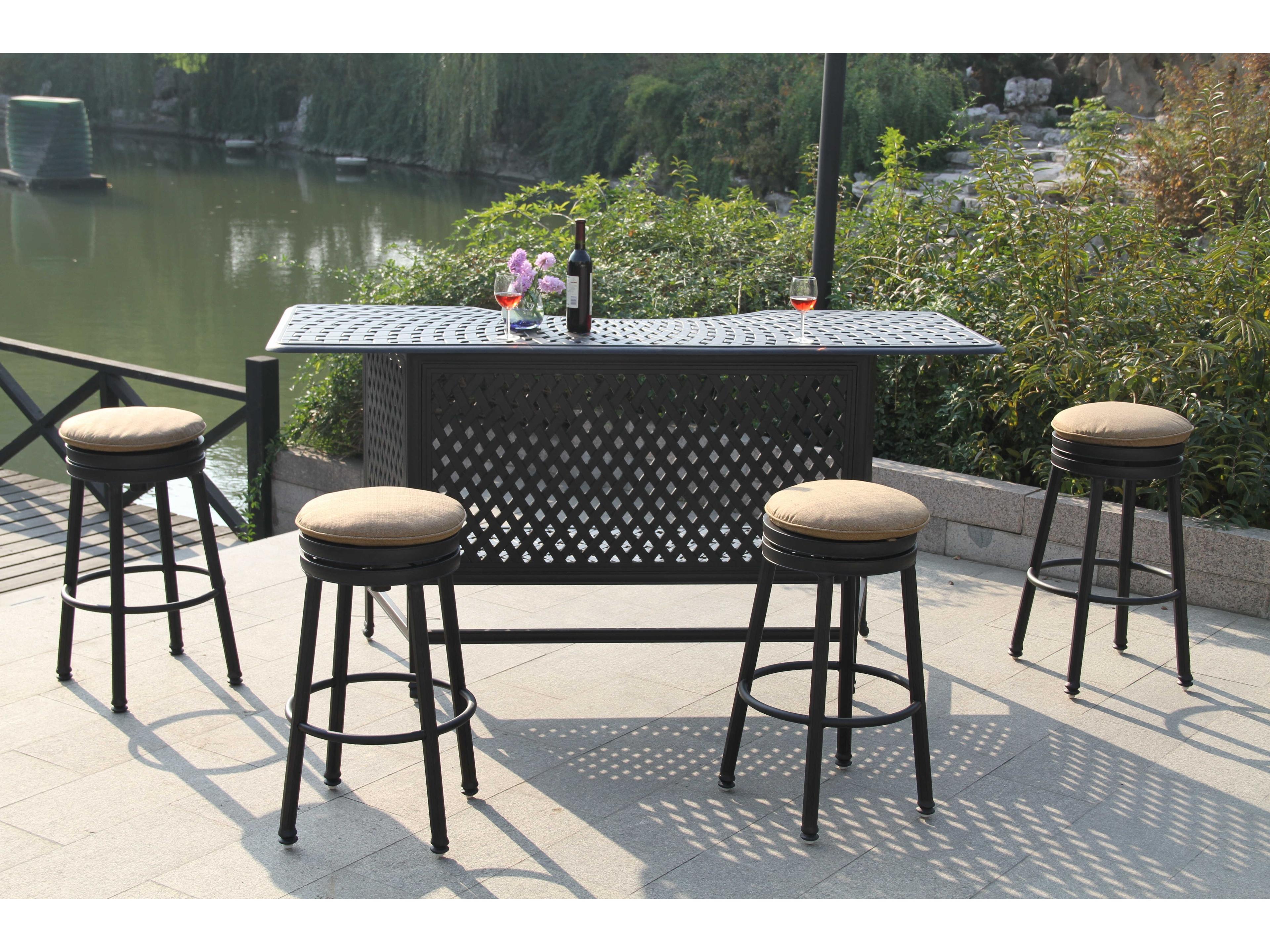 Darlee Outdoor Living Backless Cast Aluminum Round Swivel Bar Stool with Seat Cushion Set of 4