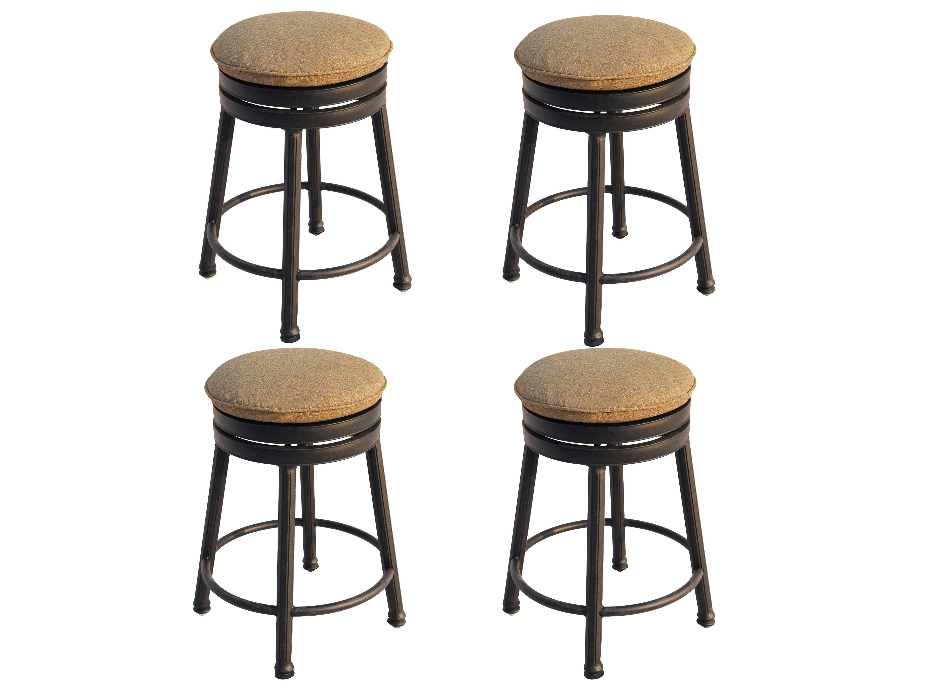 Backless Cast Aluminum Round Counter Height Swivel Stool with Seat Cushion Set of 4