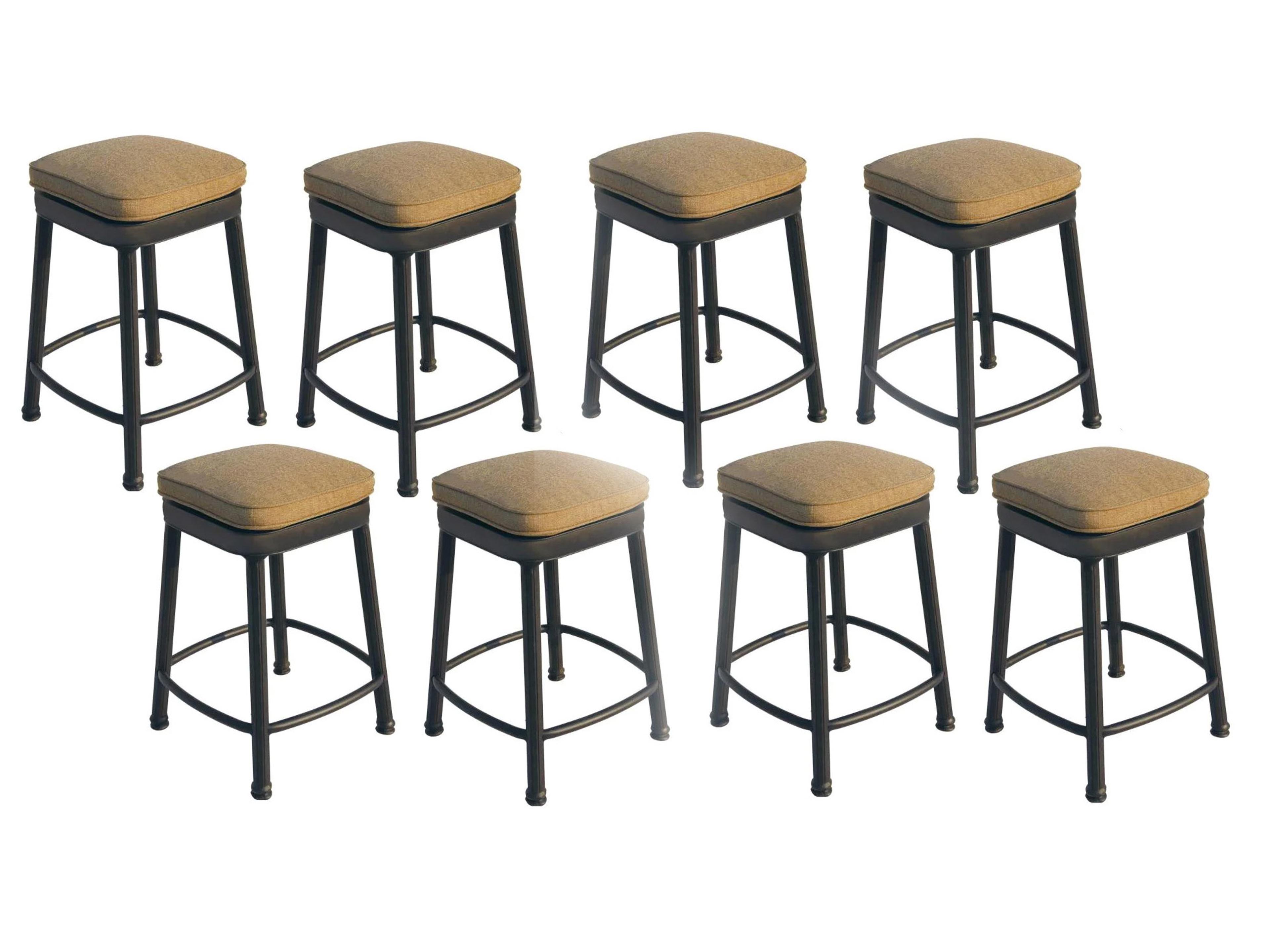 Backless Cast Aluminum Square Bar Stool with Seat Cushion Set of 8