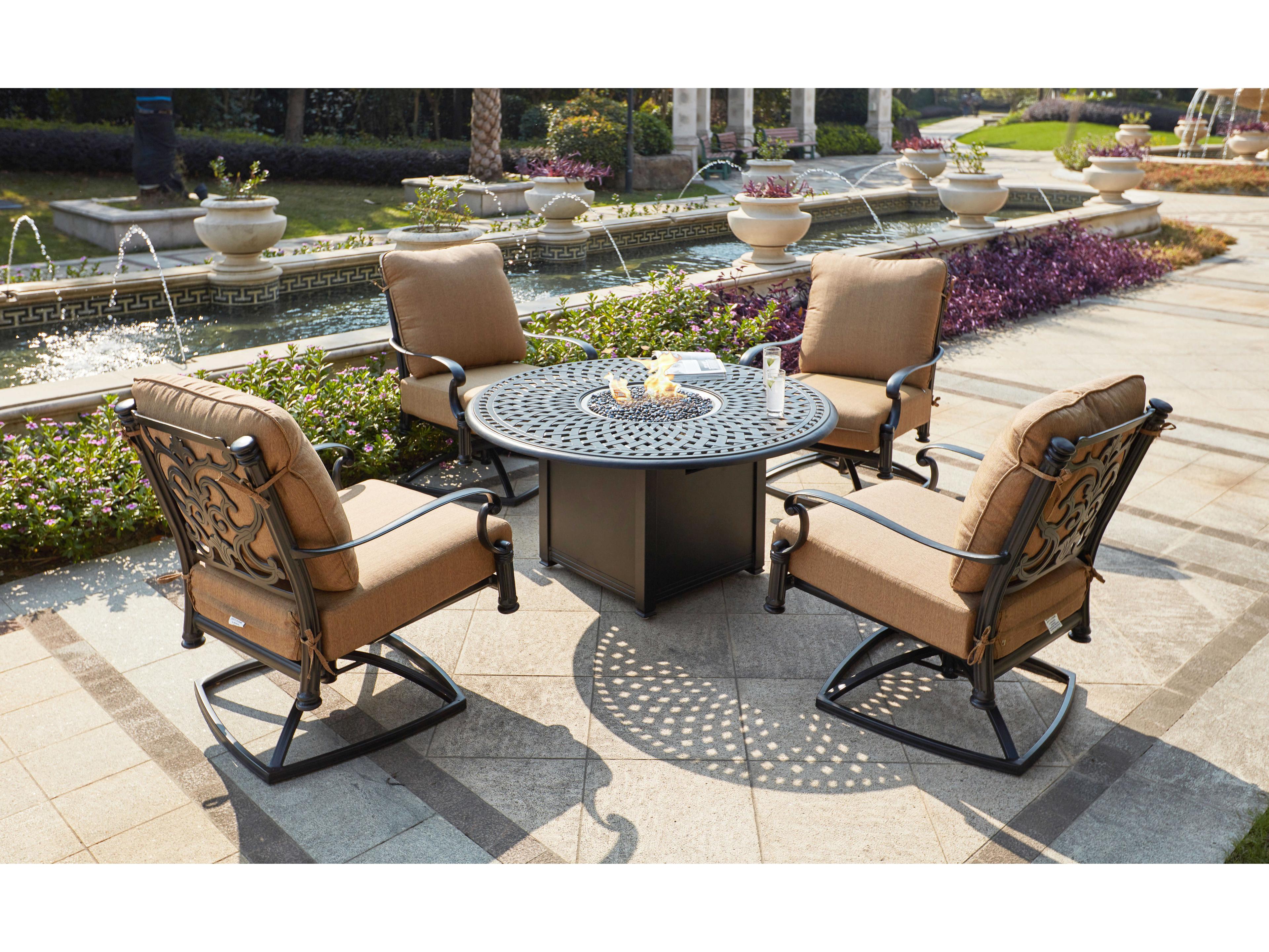 Santa Barbara Cast Aluminum Antique Bronze 5 Piece Fire Pit Lounge Set