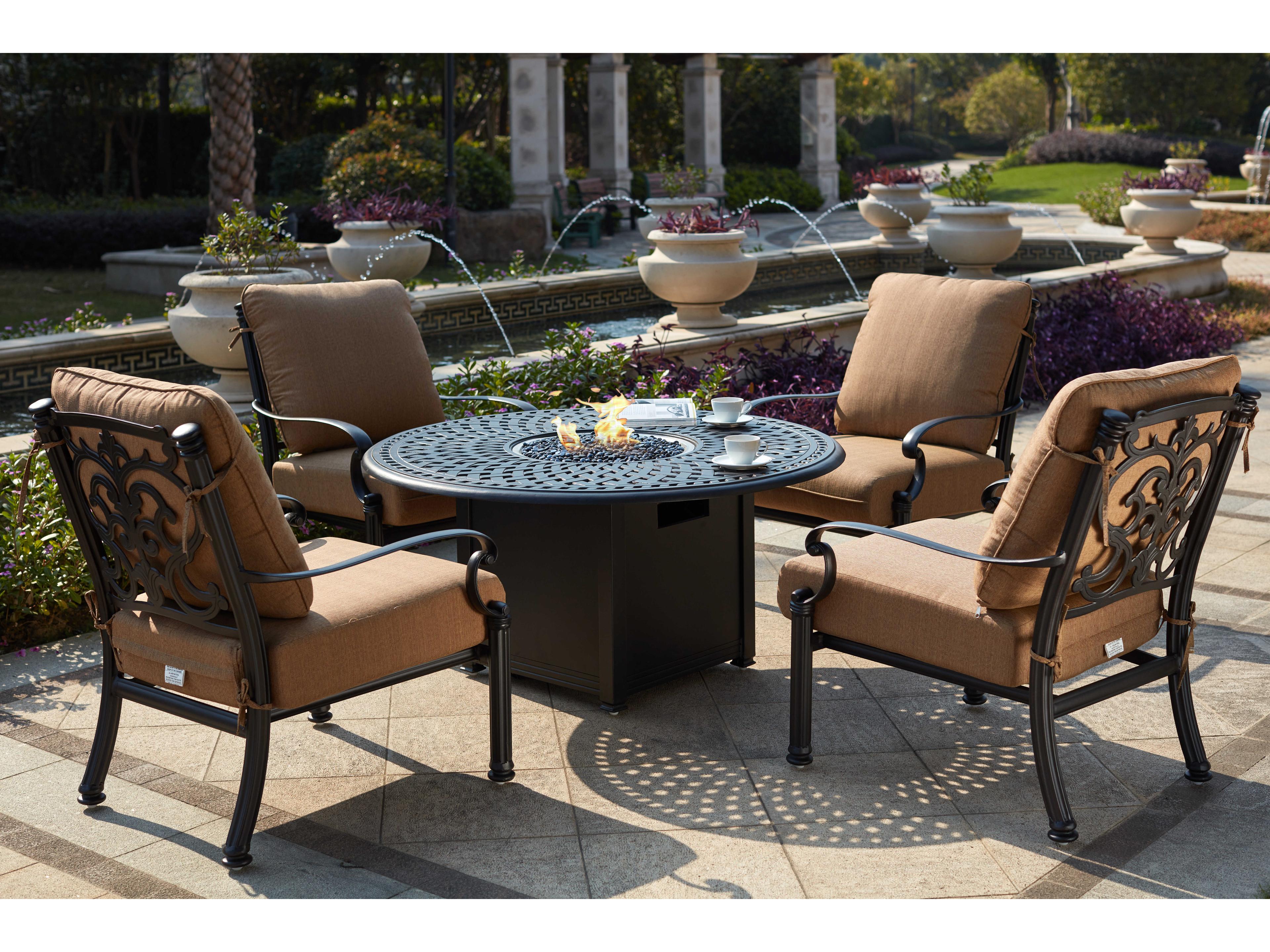 Santa Barbara Cast Aluminum Antique Bronze 5 Piece Fire Pit Lounge Set