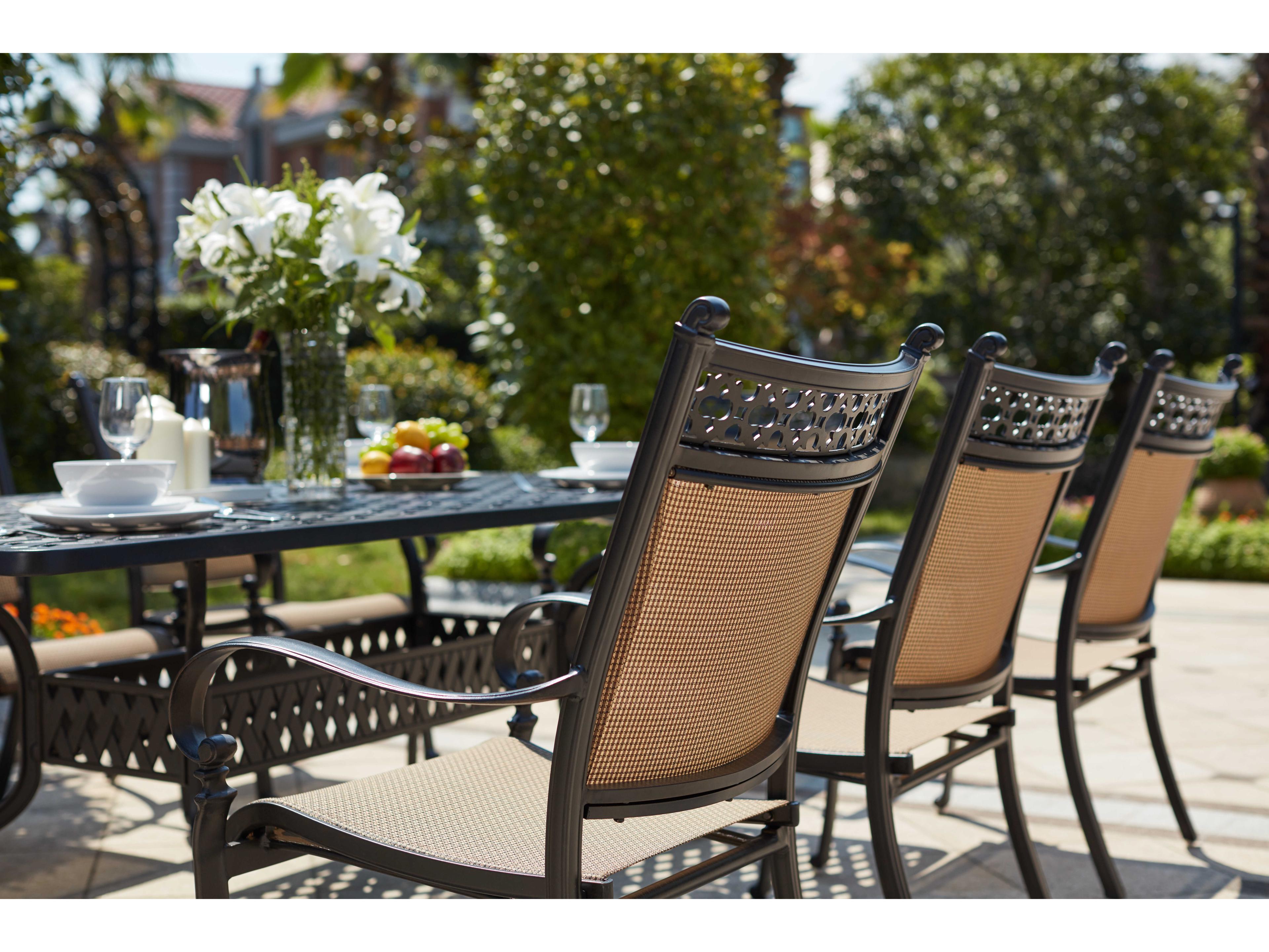 Darlee Outdoor Living Mountain View Sling Cast Aluminum Antique Bronze Dining Arm Chair Set of 4