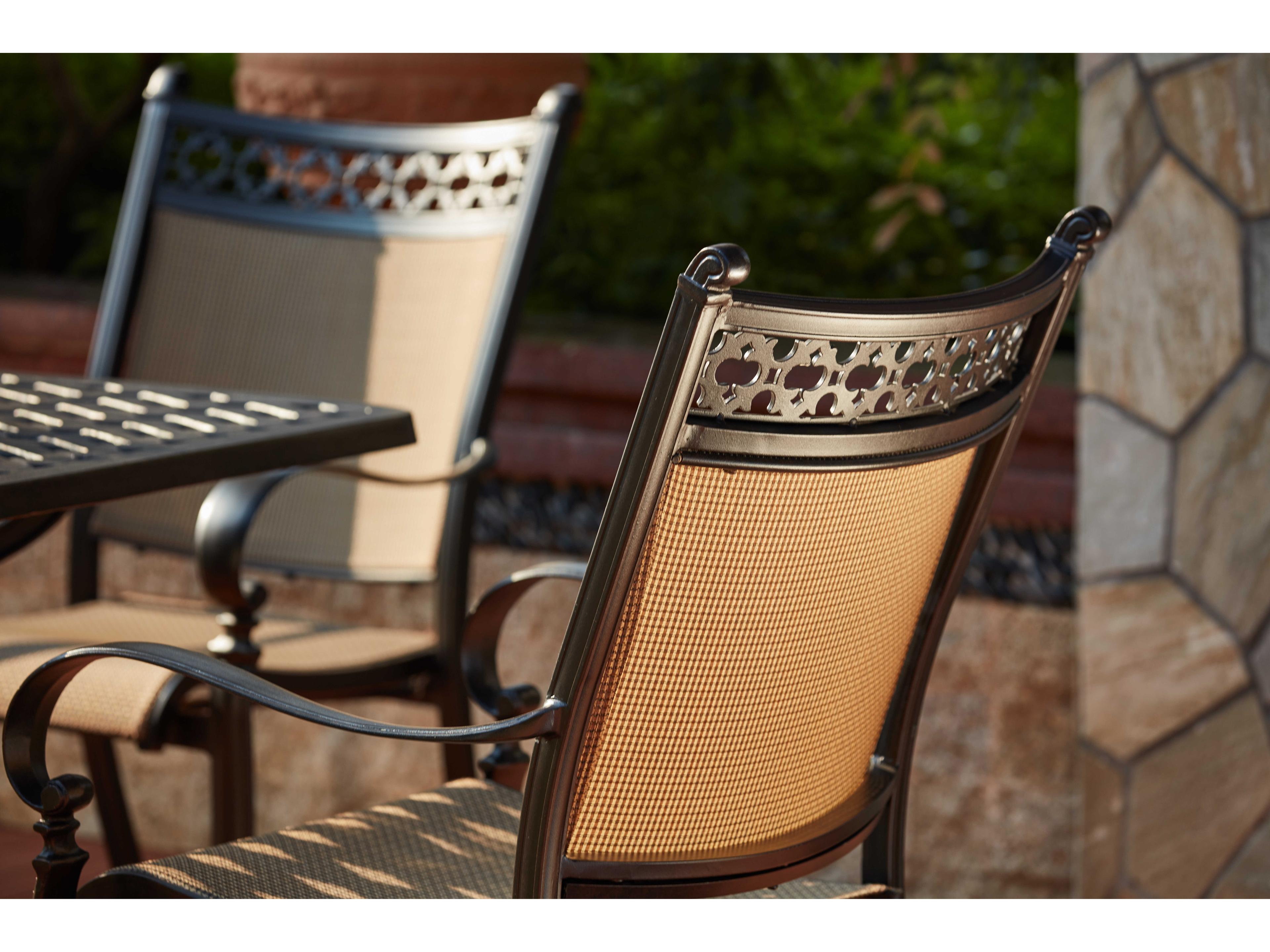 Darlee Outdoor Living Mountain View Sling Cast Aluminum Antique Bronze Swivel Rocker Dining Arm Chair Set of 4