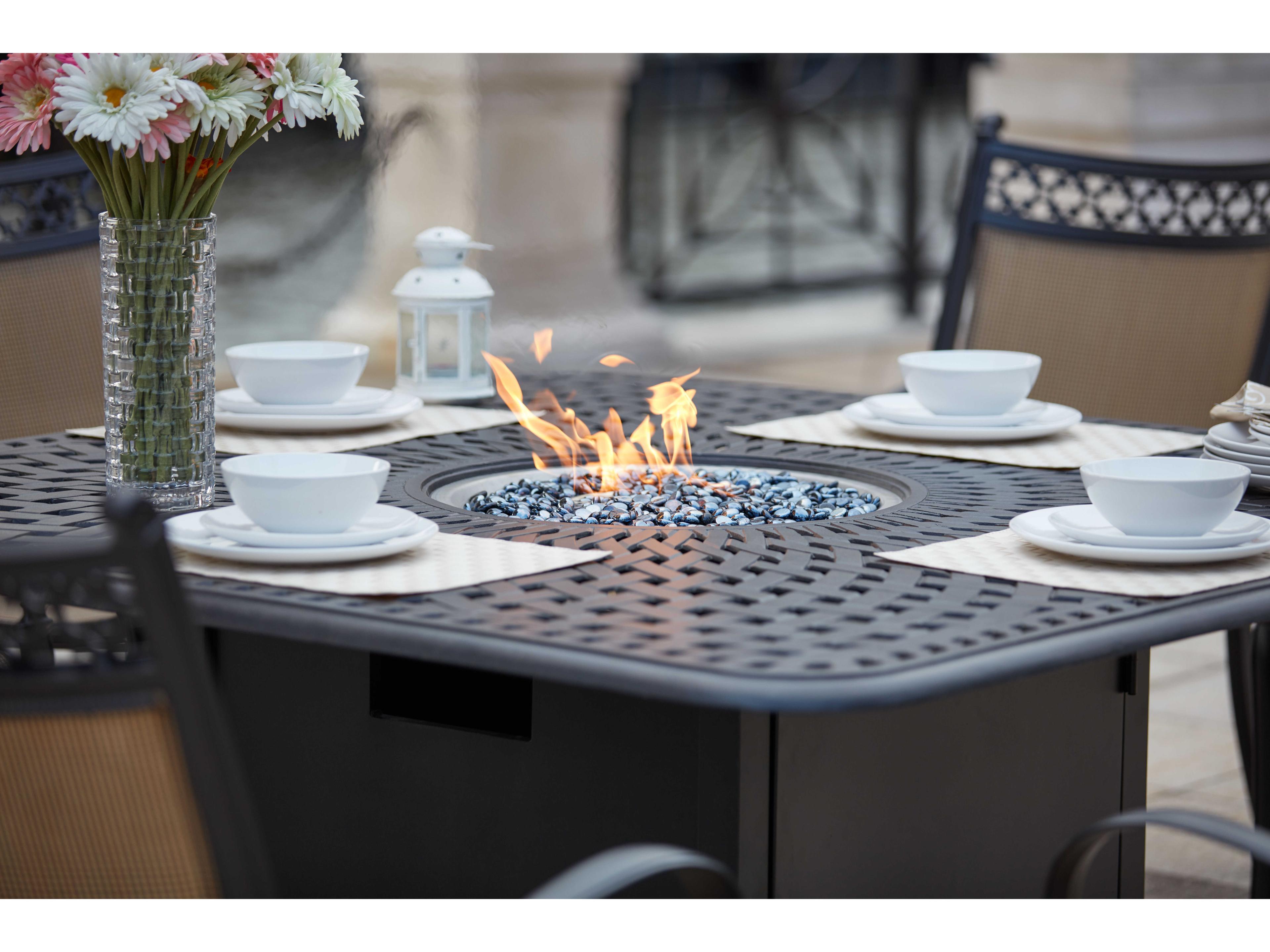 Darlee Outdoor Living Mountain View Sling Cast Aluminum Antique Bronze 9 Piece Fire Pit Counter Set