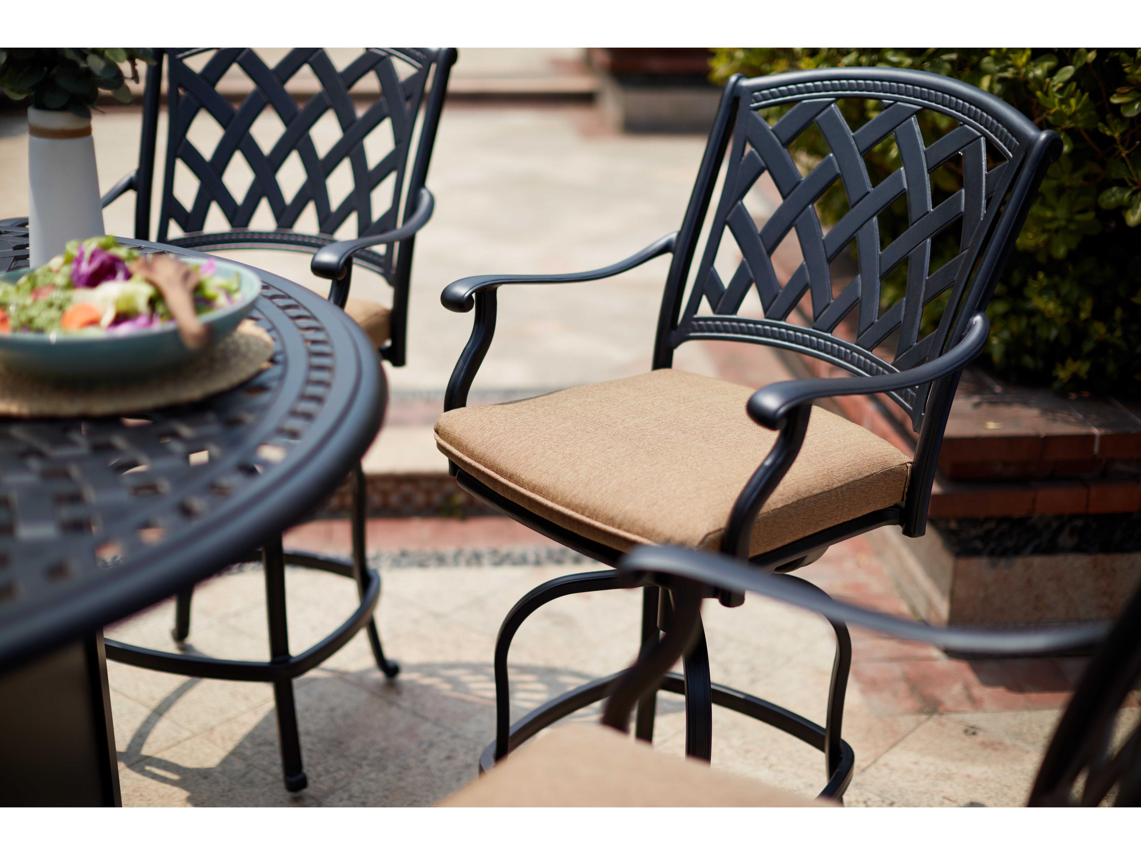 Darlee Ocean View Cast Aluminum Antique Bronze 7 Piece Fire Pit Counter Set