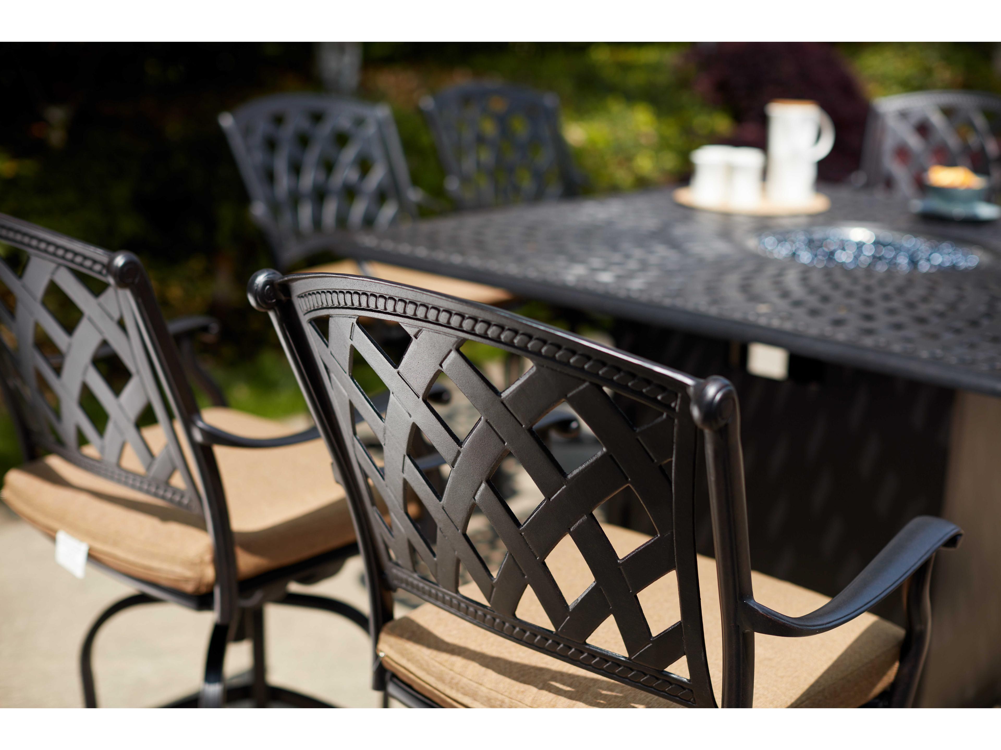 Darlee Outdoor Living Ocean View Cast Aluminum Antique Bronze 9 Piece Fire Pit Counter Set