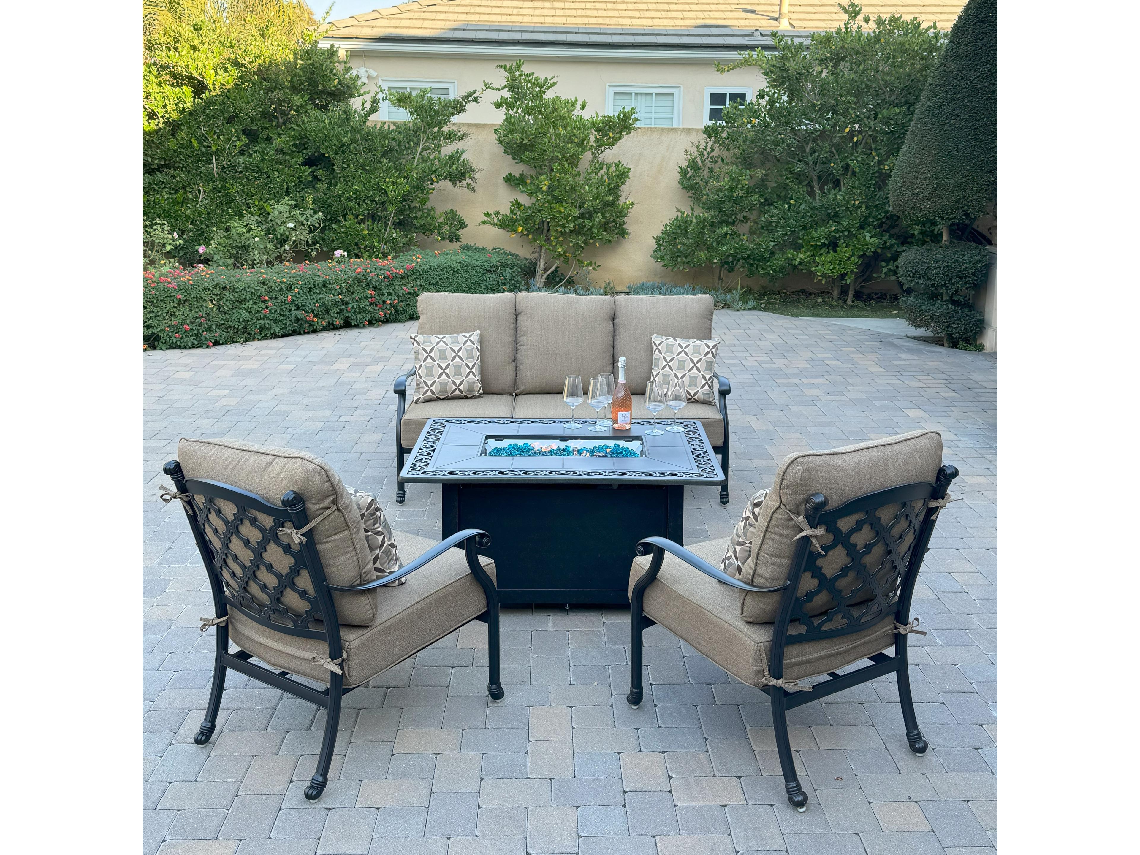 Madison Cast Aluminum 4-Piece Patio Fire Pit Conversation Set