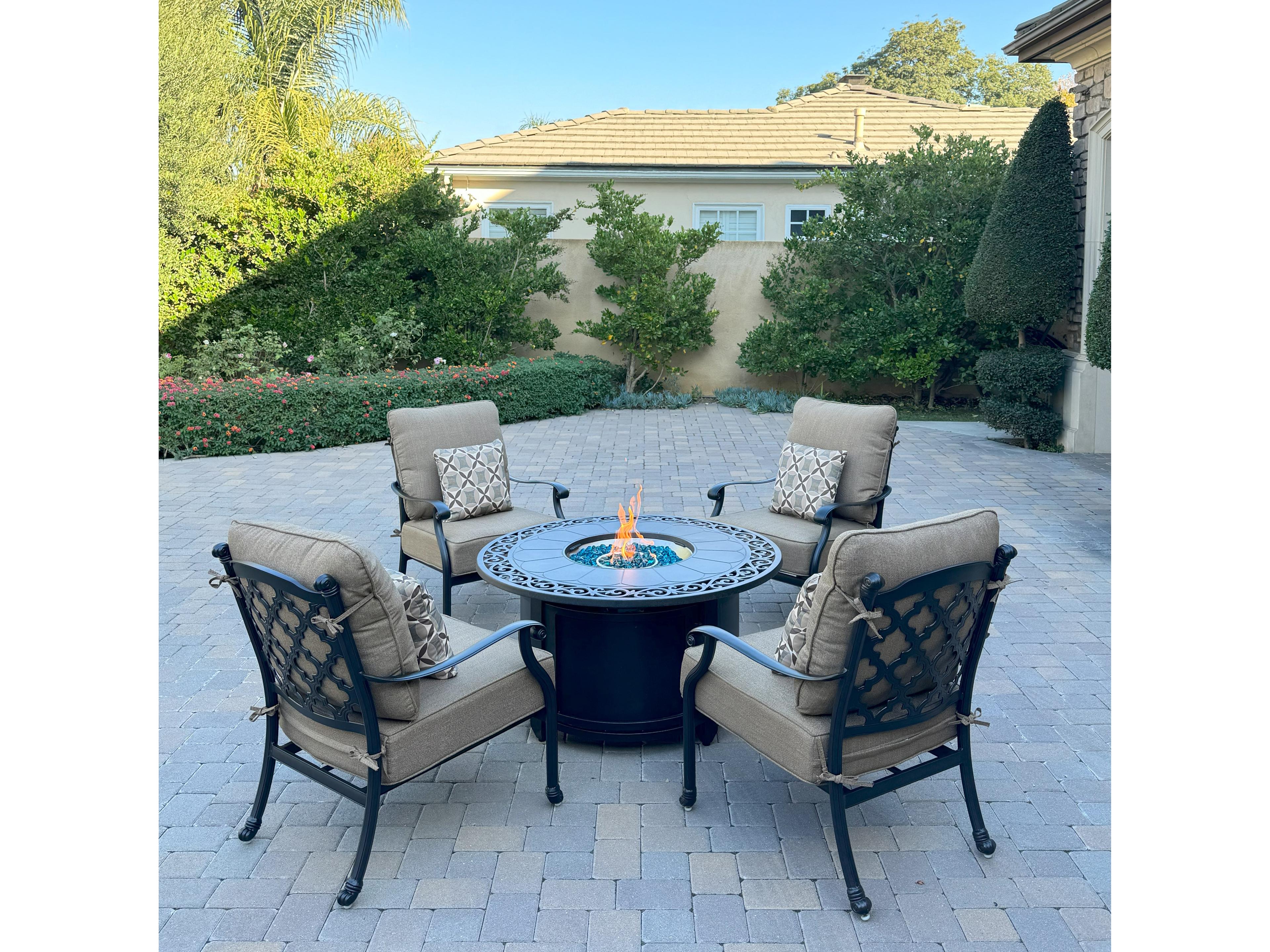 Madison Cast Aluminum 5-Piece Patio Fire Pit Conversation Set