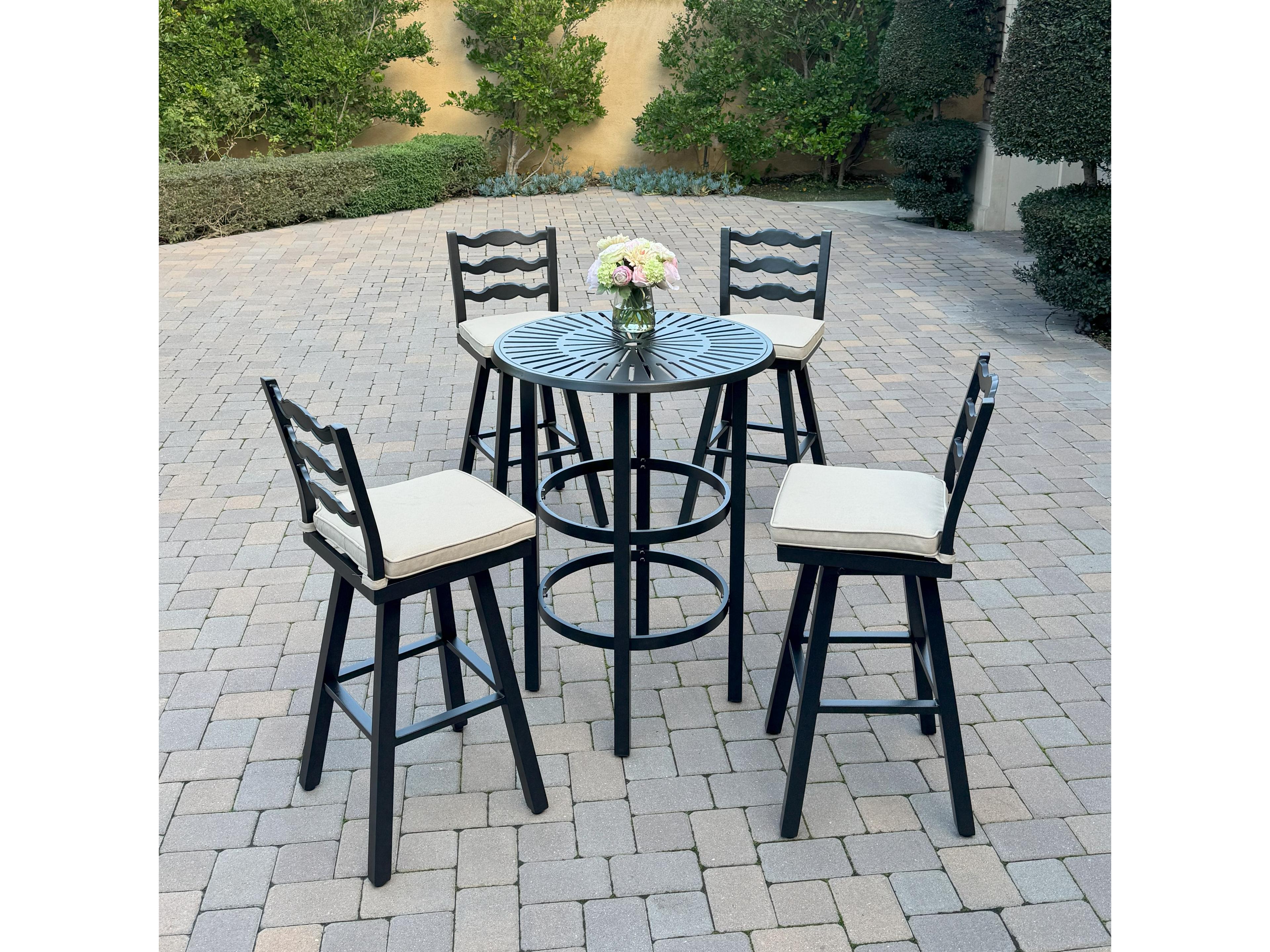Aspen Aluminum 5-Piece Patio Bar Set with 30 feet' Round Bar Table