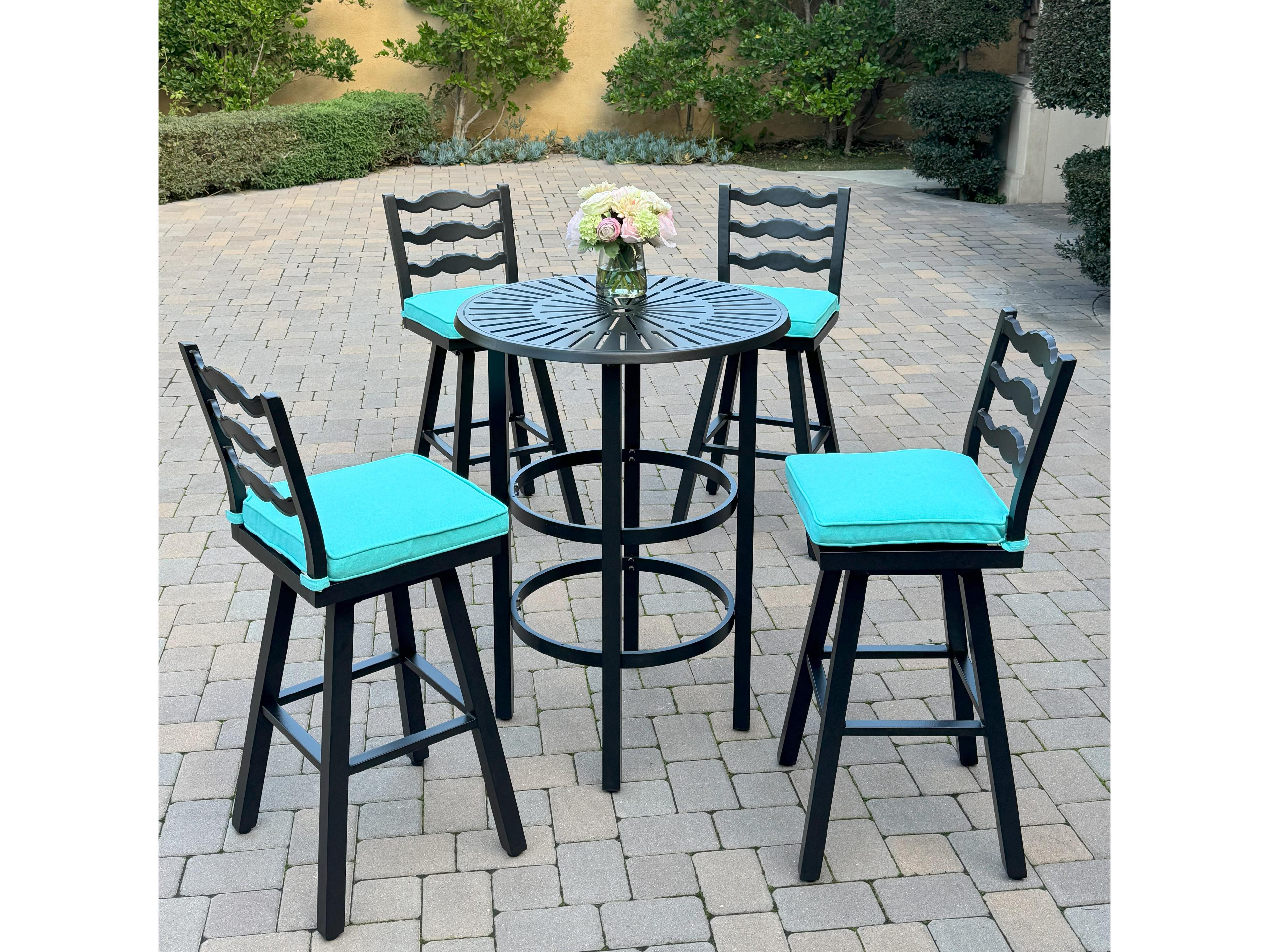 Aspen Aluminum 5-Piece Patio Bar Set with 30 feet' Round Bar Table