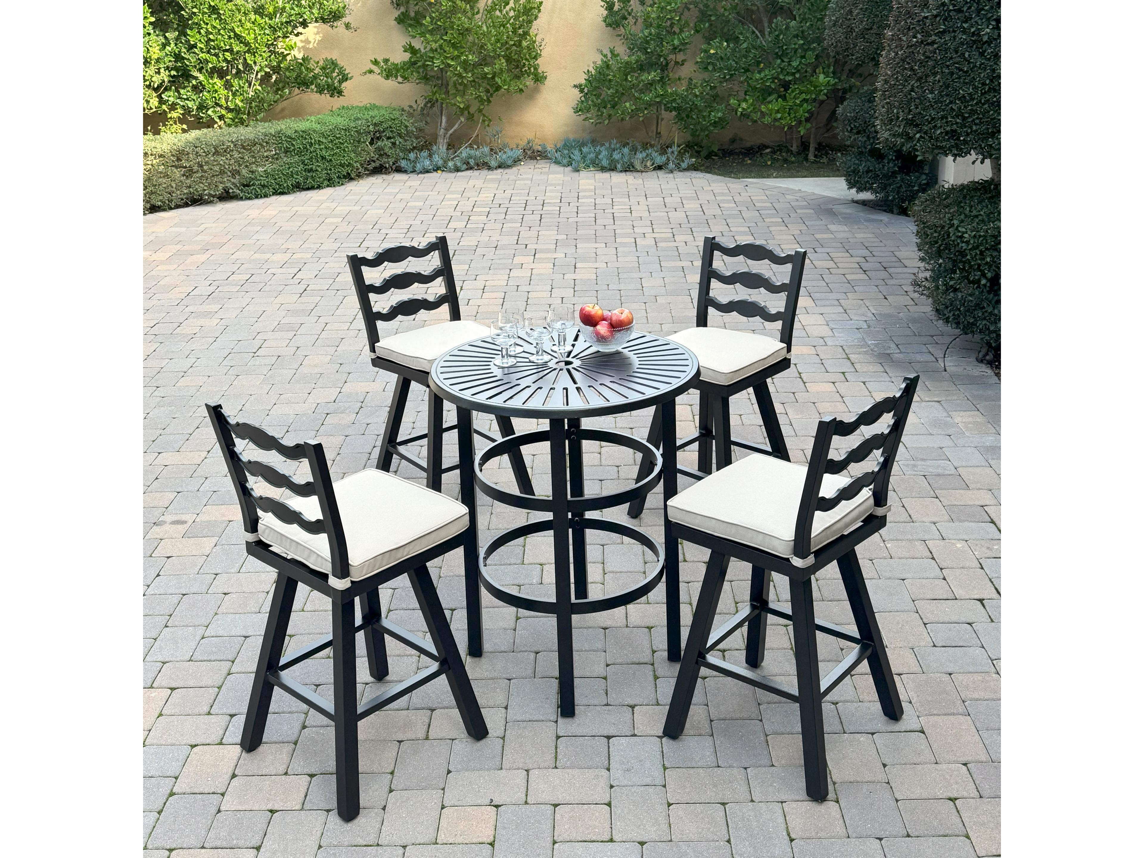 Aspen Aluminum 5-Piece Patio Bar Set with 30 feet' Round Counter Height Bar Table