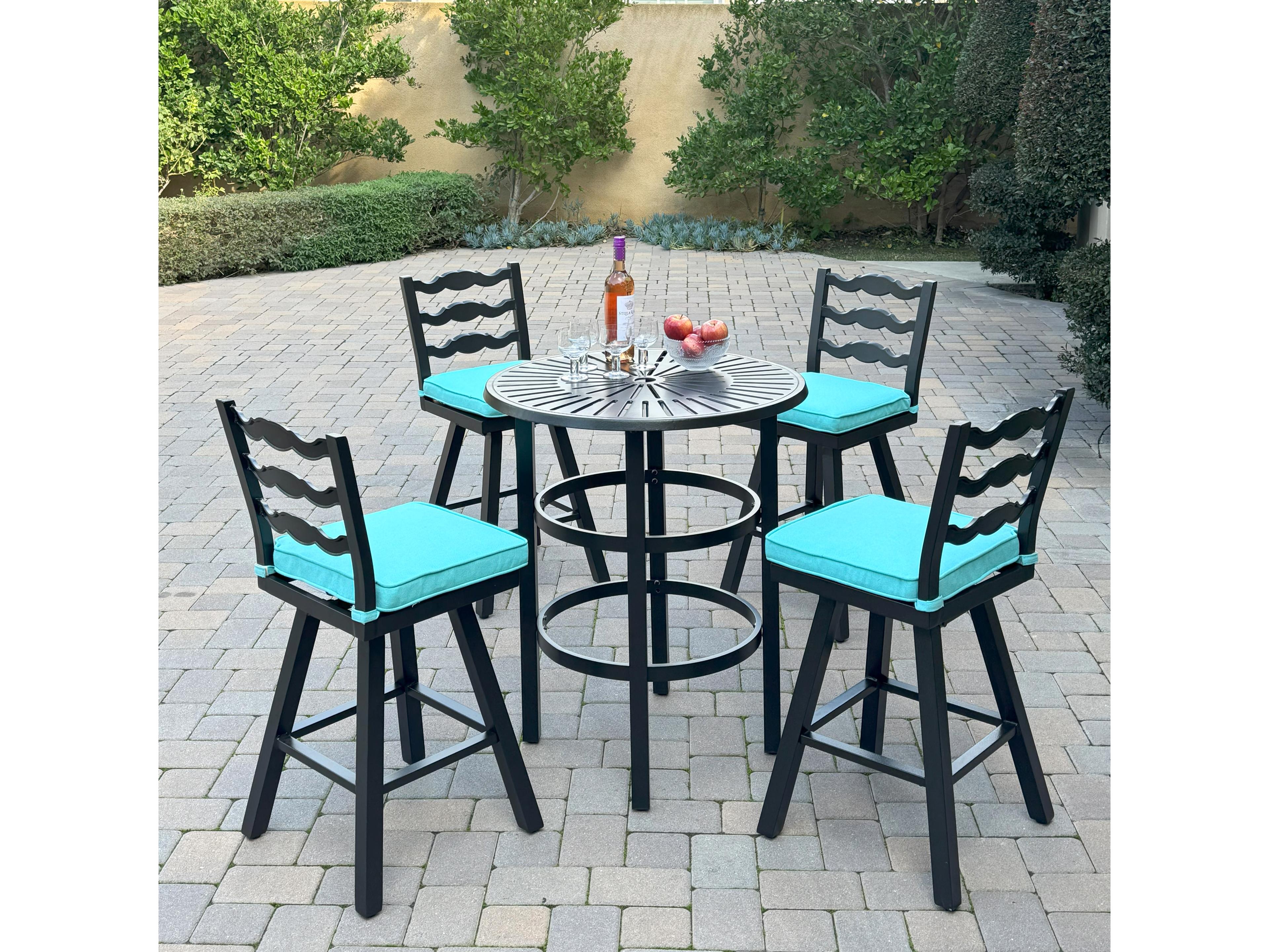 Aspen Aluminum 5-Piece Patio Bar Set with 30 feet' Round Counter Height Bar Table