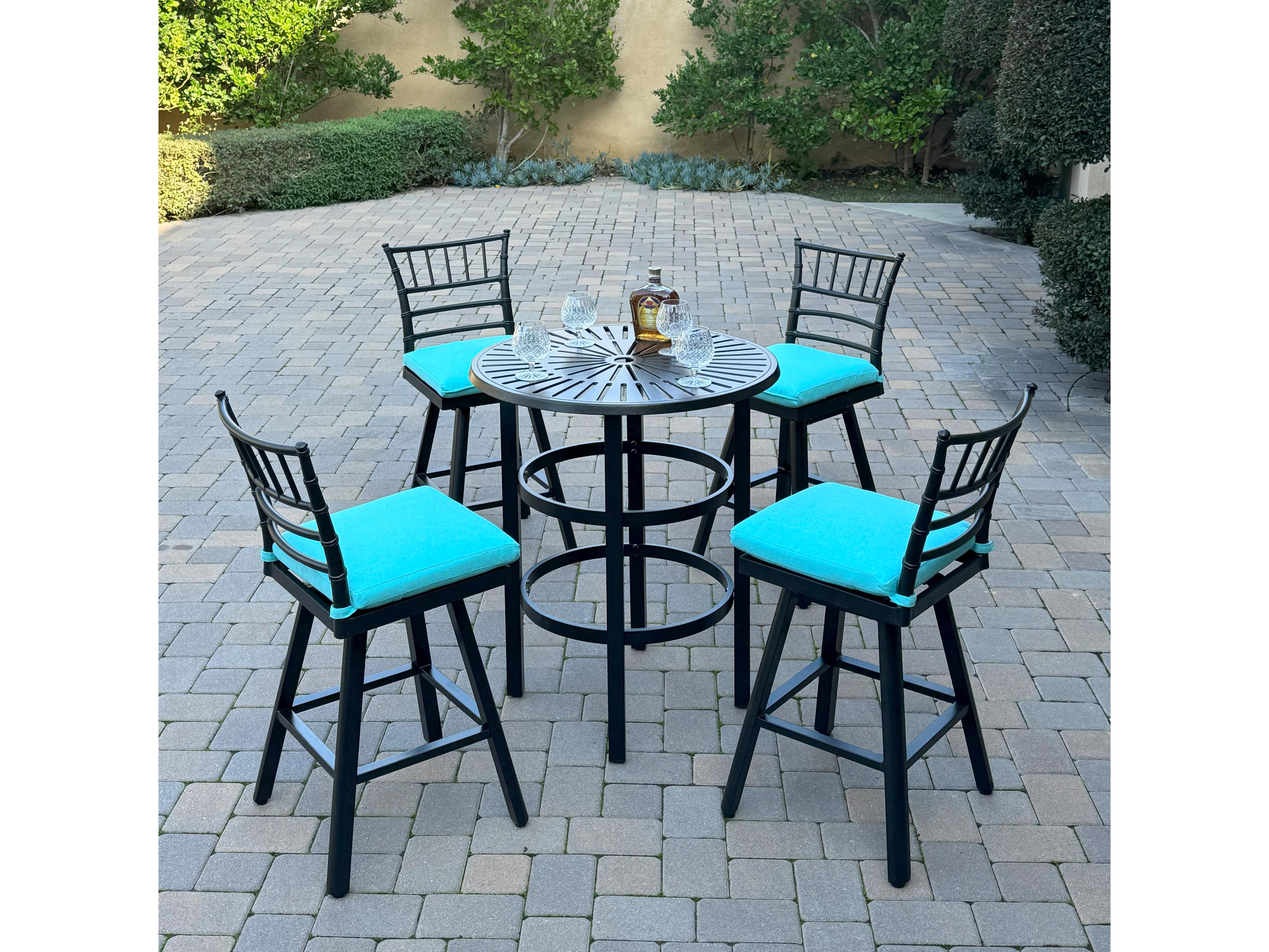 Bella Aluminum 5-Piece Patio Bar Set with 30 feet' Round Counter Height Bar Table