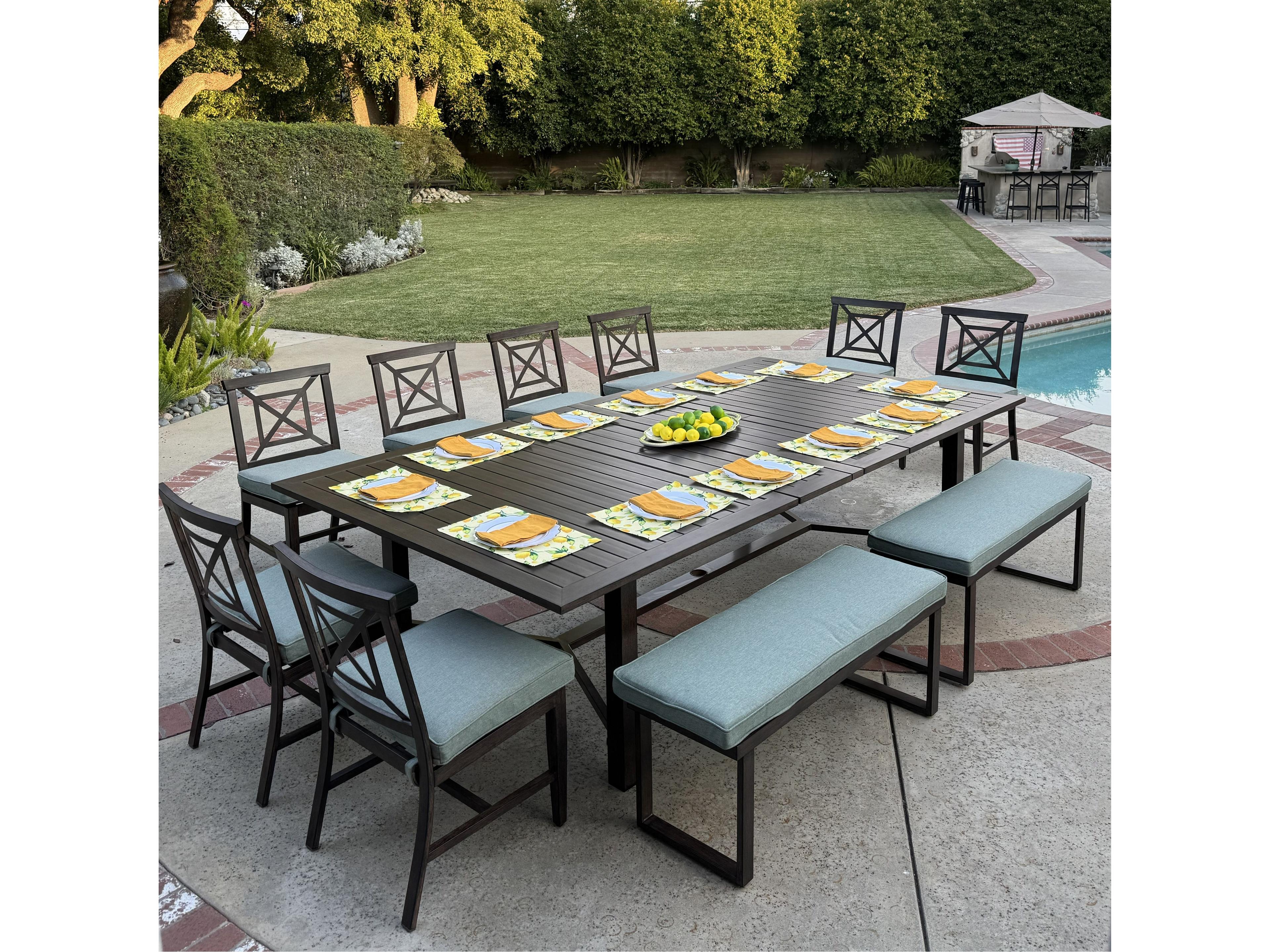 Atlantis Walnut Aluminum Dining Set