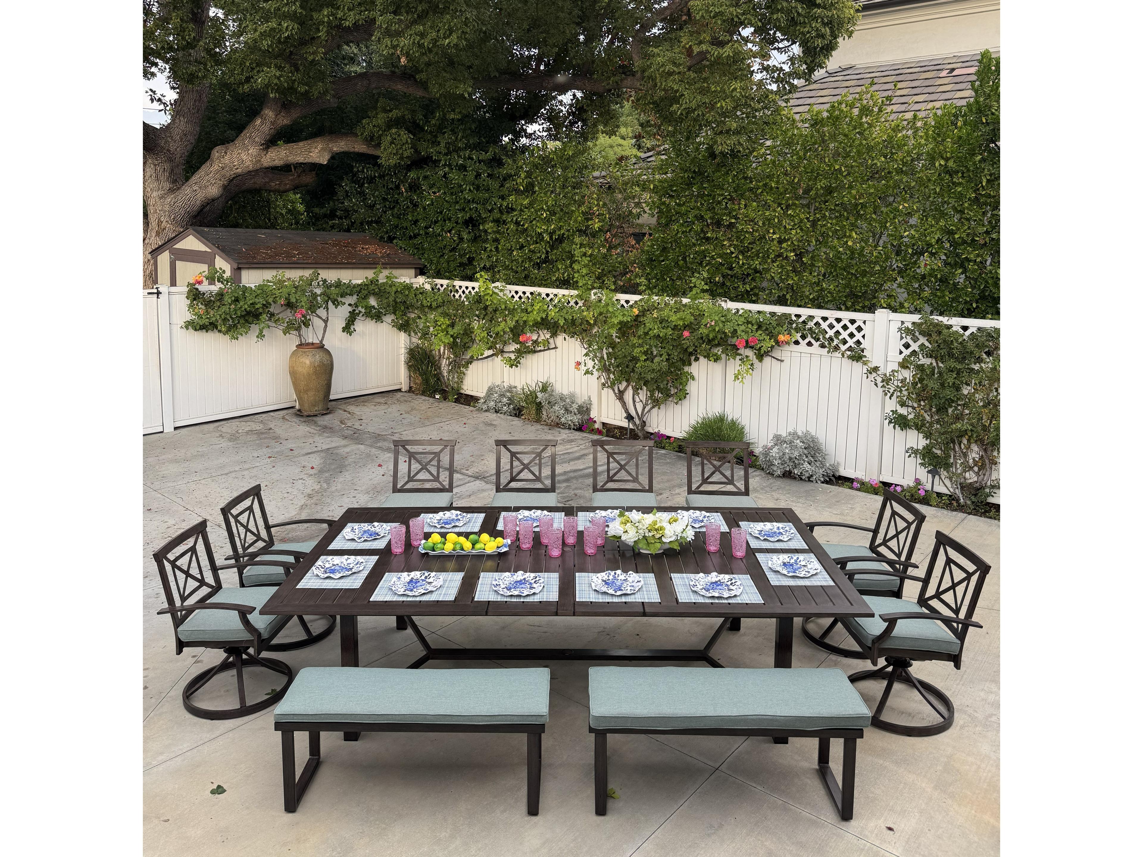 Atlantis Walnut Aluminum Dining Set