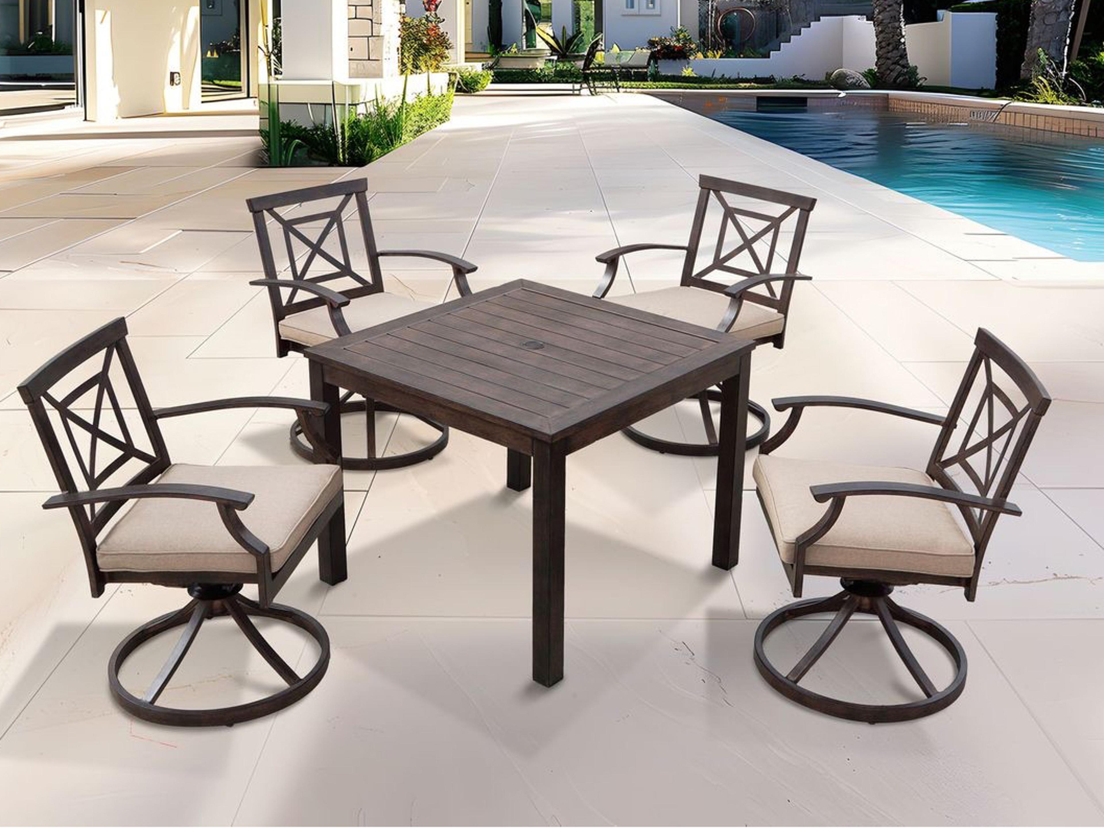 Atlantis Walnut Aluminum Dining Set in Beige