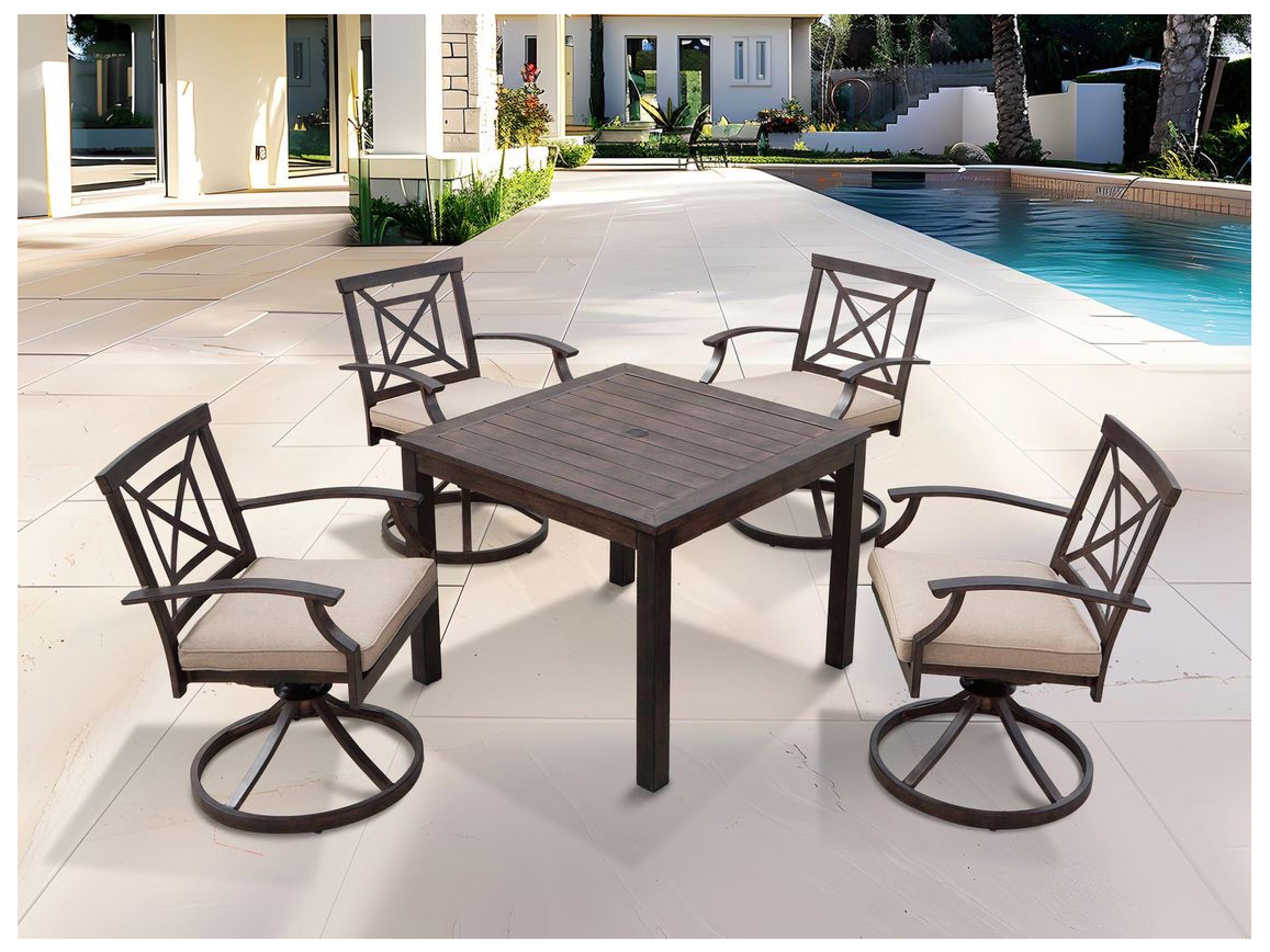 Darlee Outdoor Living Atlantis Walnut Aluminum Dining Set in Beige