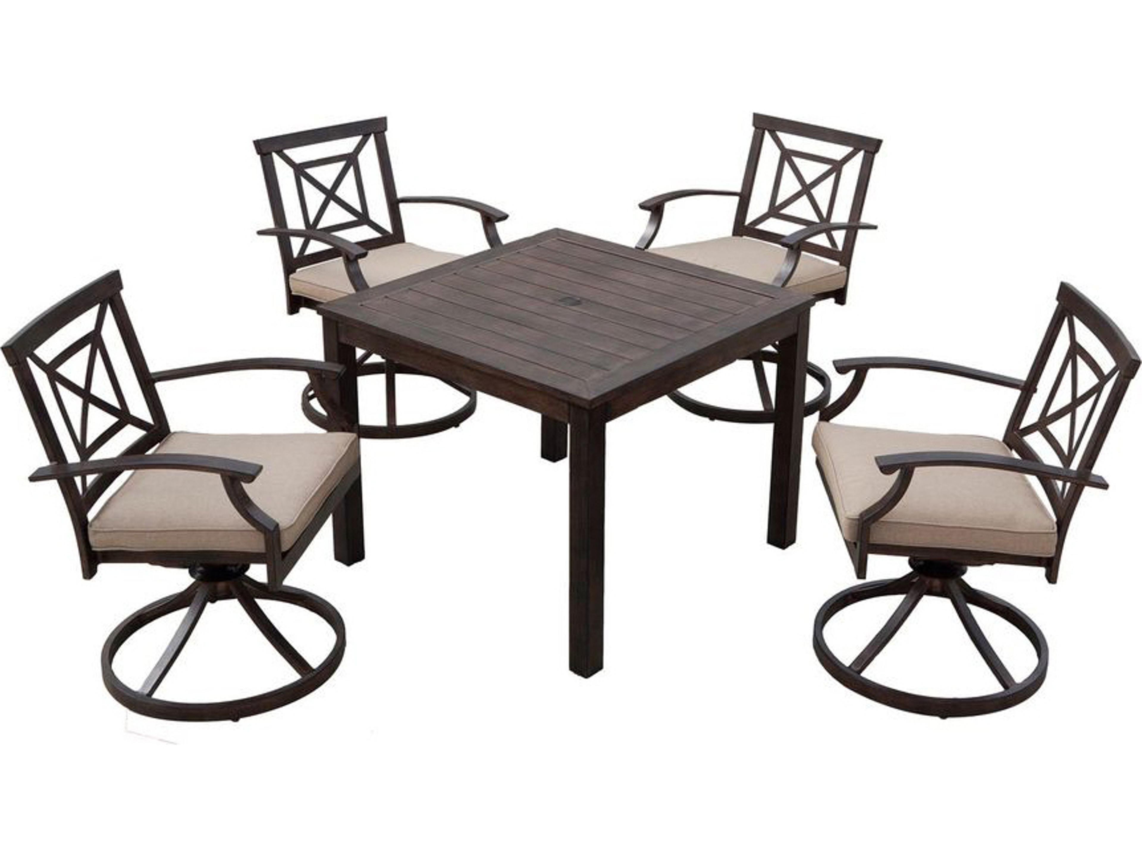 Darlee Outdoor Living Atlantis Walnut Aluminum Dining Set in Beige