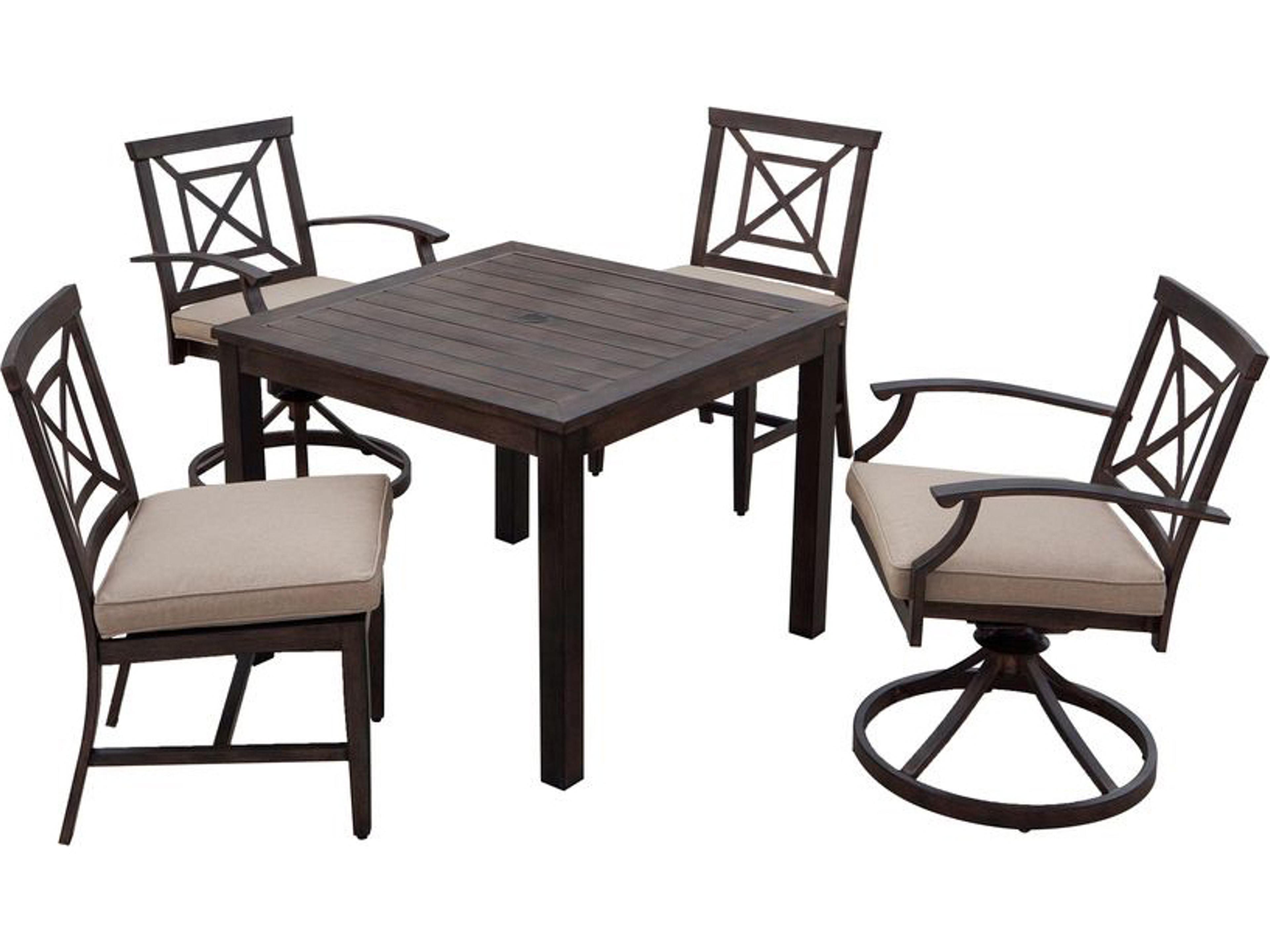 Darlee Outdoor Living Atlantis Walnut Aluminum Dining Set in Beige