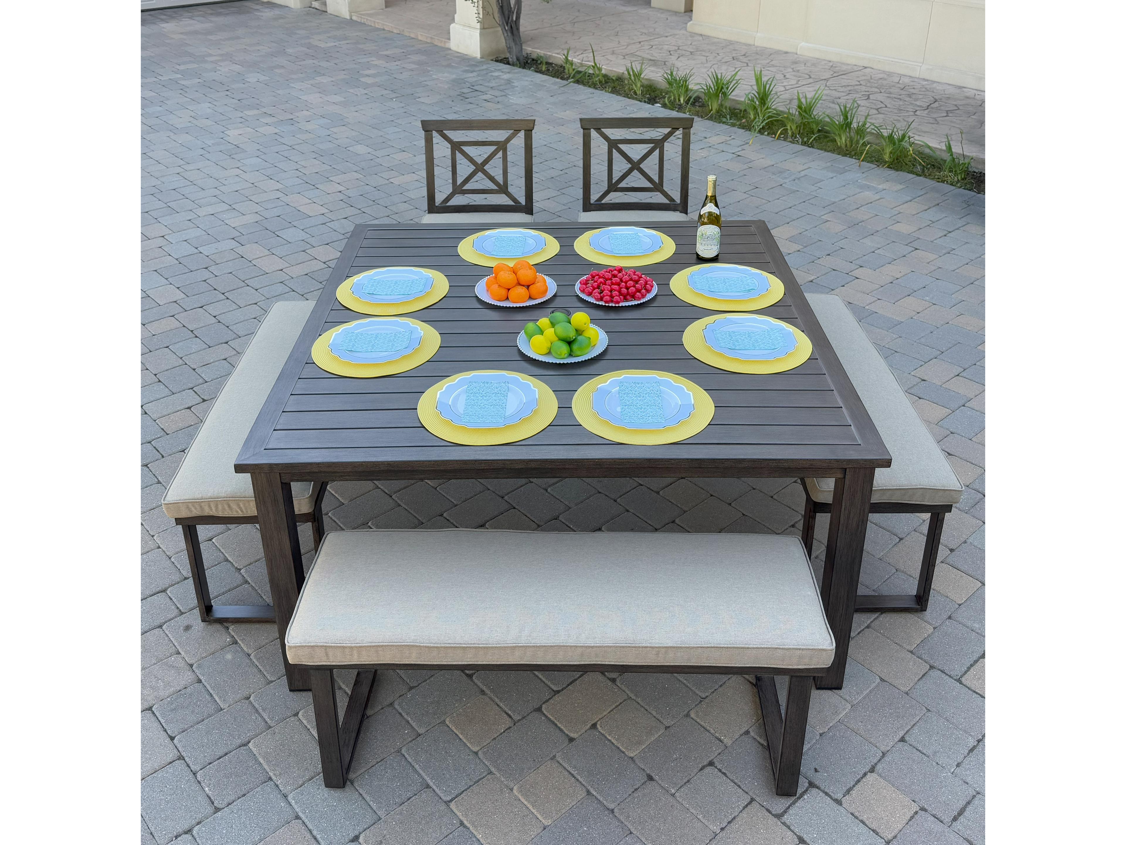 Atlantis Aluminum 6-Piece Patio Dining Set with 61.5 feet' Square Table