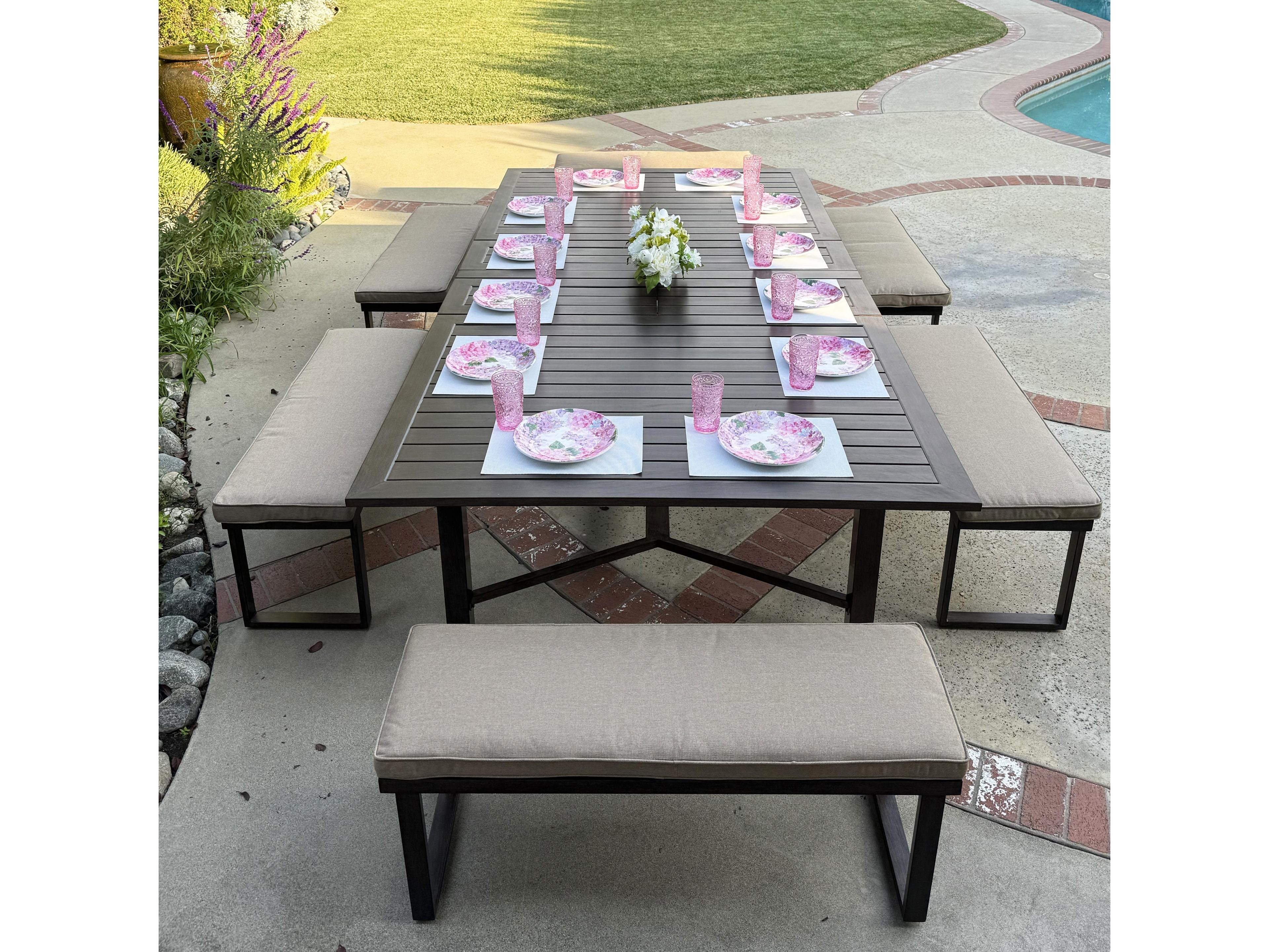 Atlantis Walnut Aluminum Dining Set