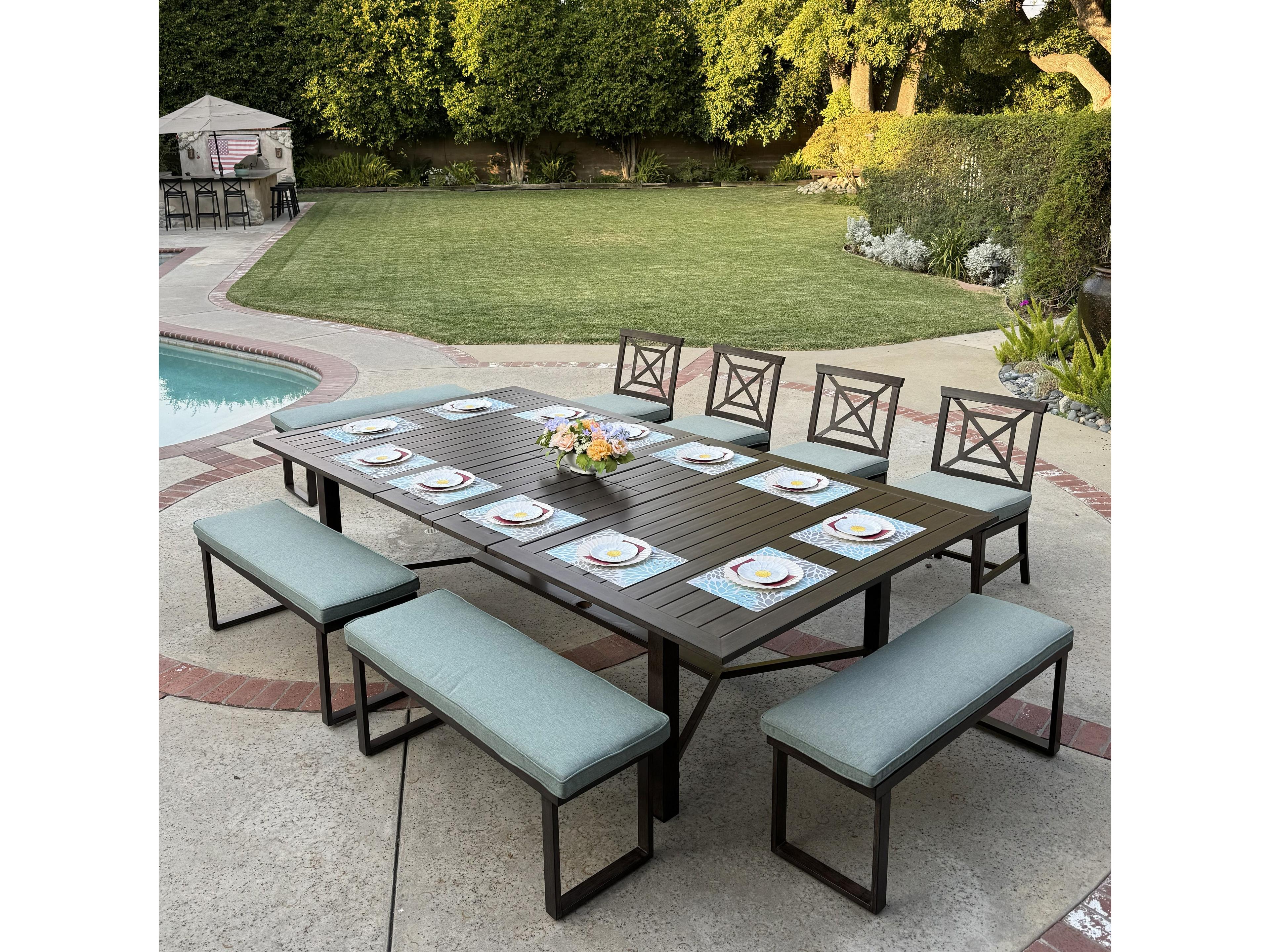 Atlantis Walnut Aluminum Dining Set