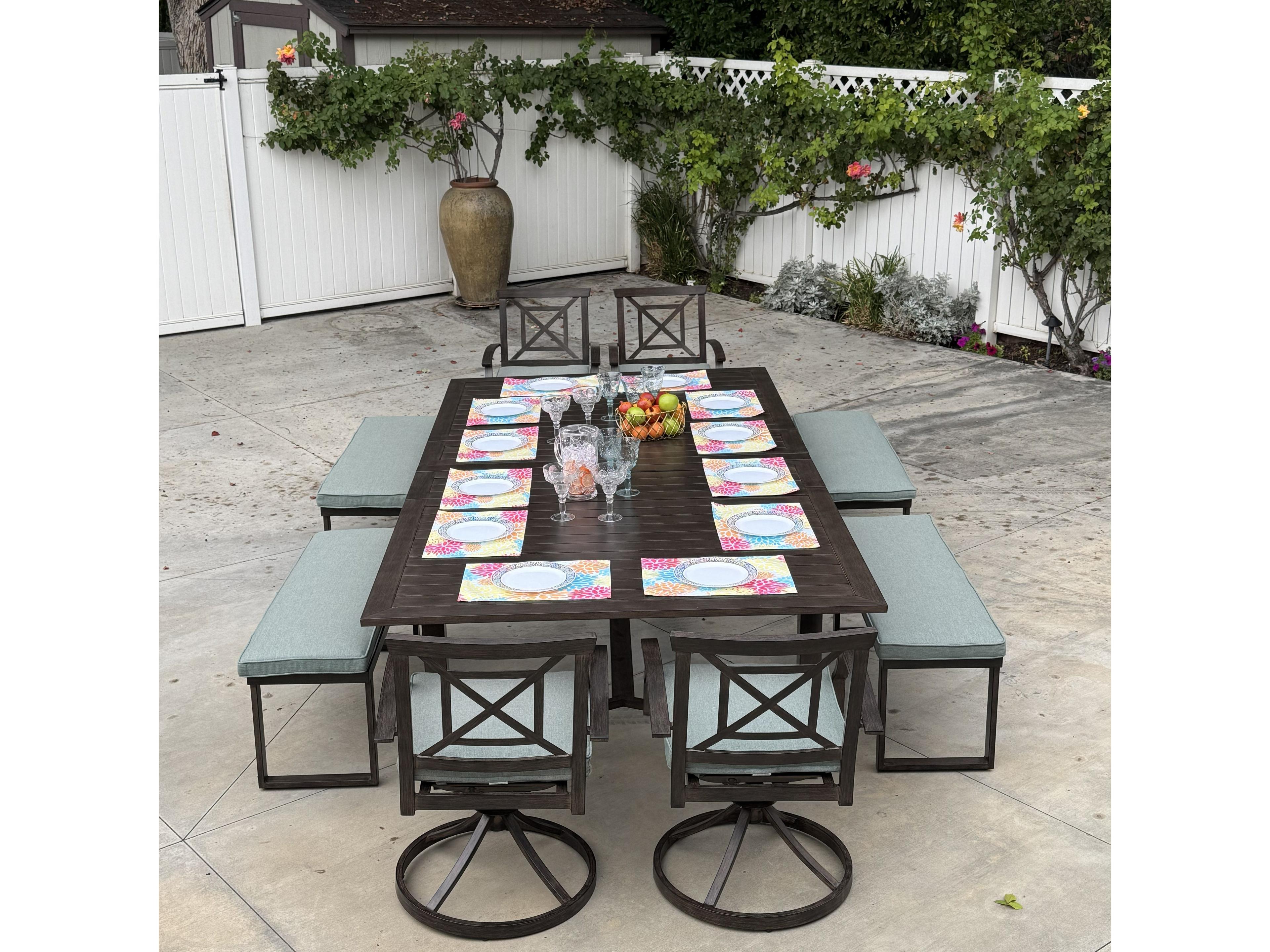 Atlantis Walnut Aluminum Dining Set