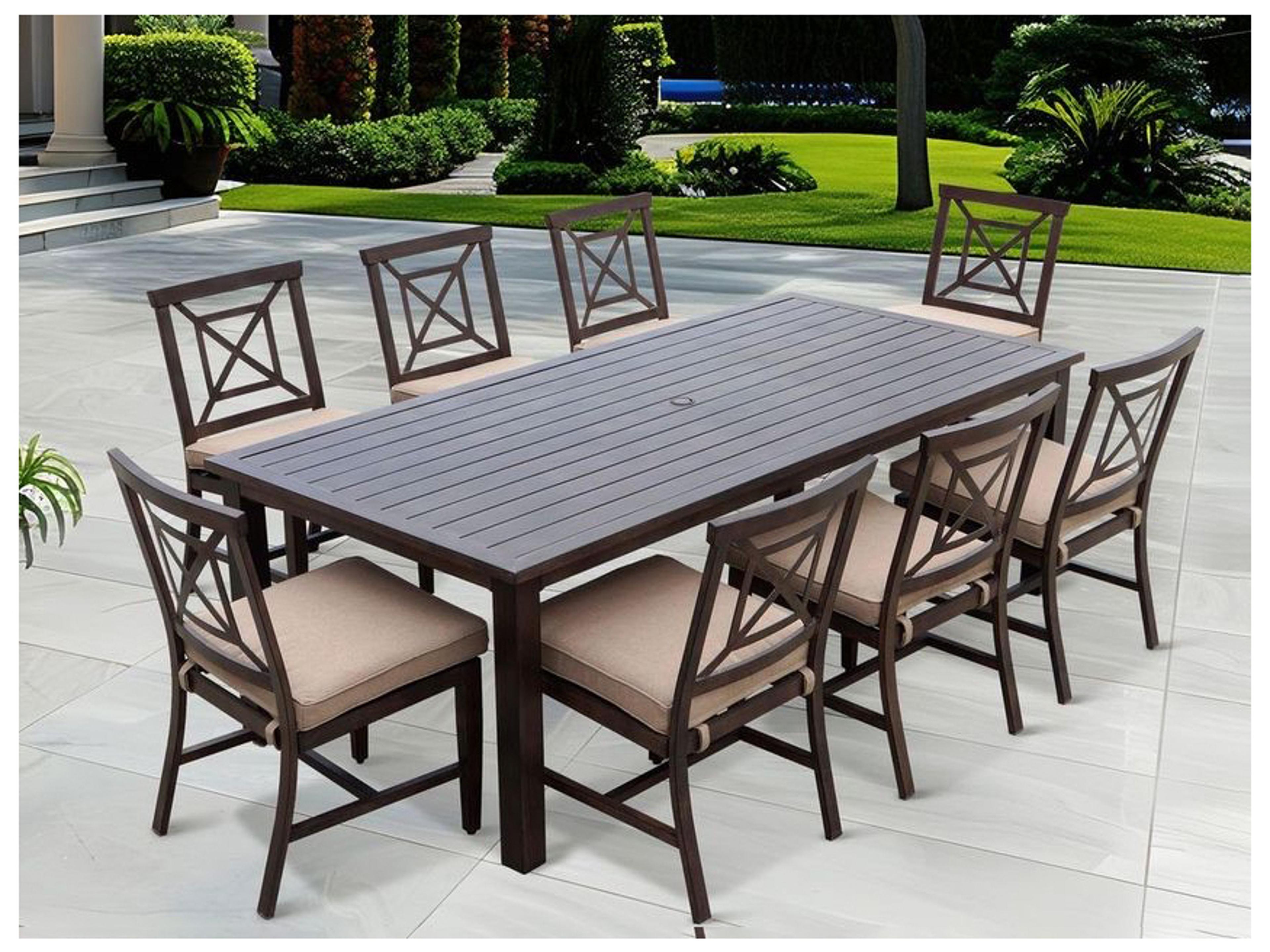 Darlee Outdoor Living Atlantis Walnut Aluminum Dining Set in Beige