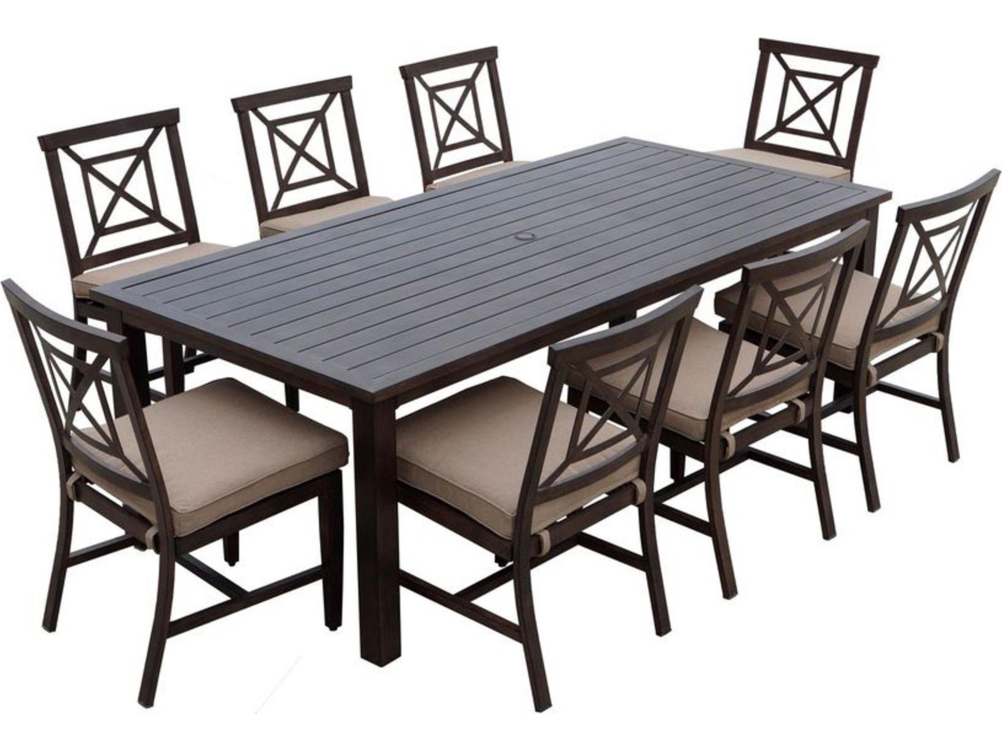 Darlee Outdoor Living Atlantis Walnut Aluminum Dining Set in Beige