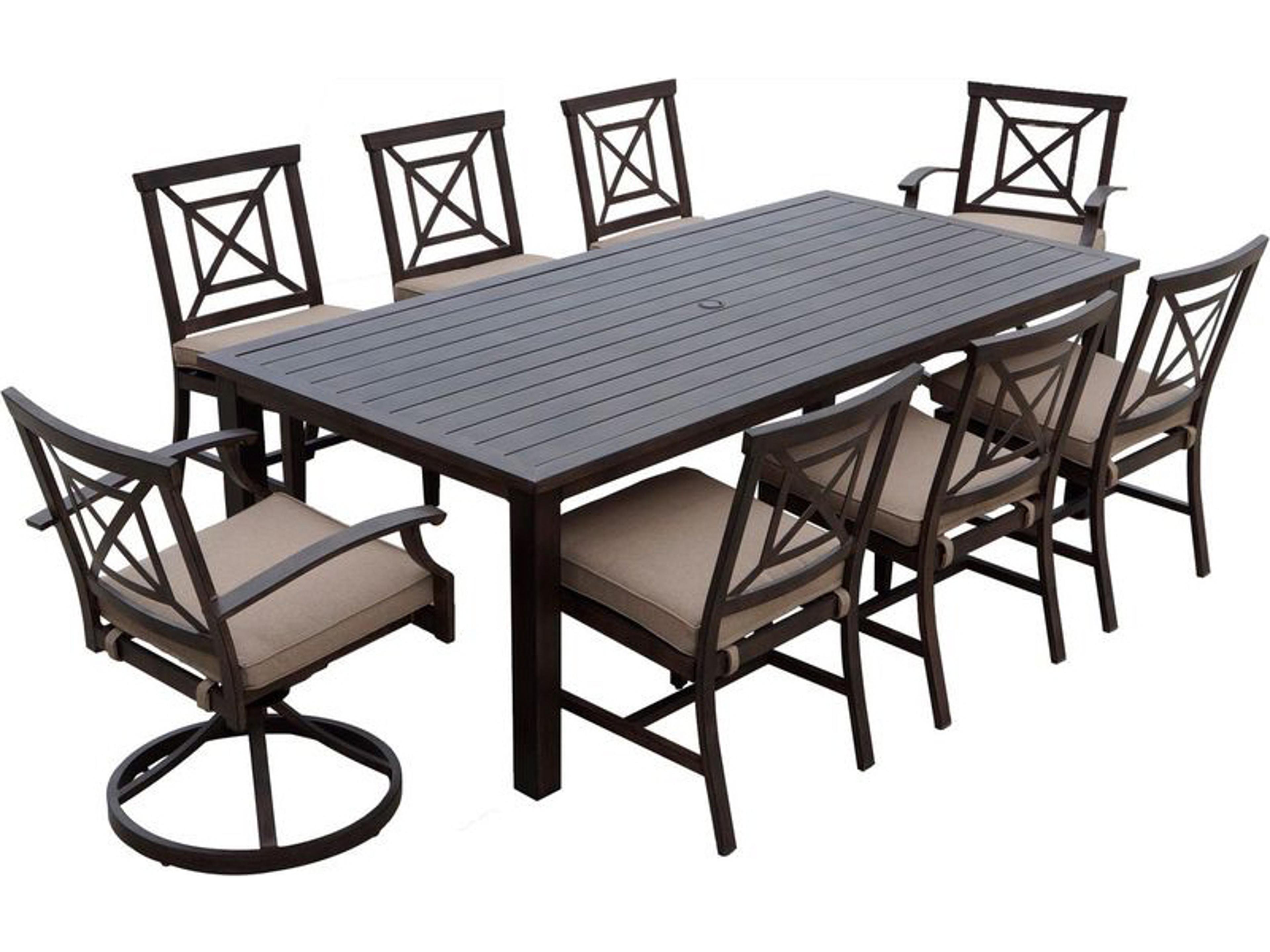 Darlee Outdoor Living Atlantis Walnut Aluminum Dining Set in Beige