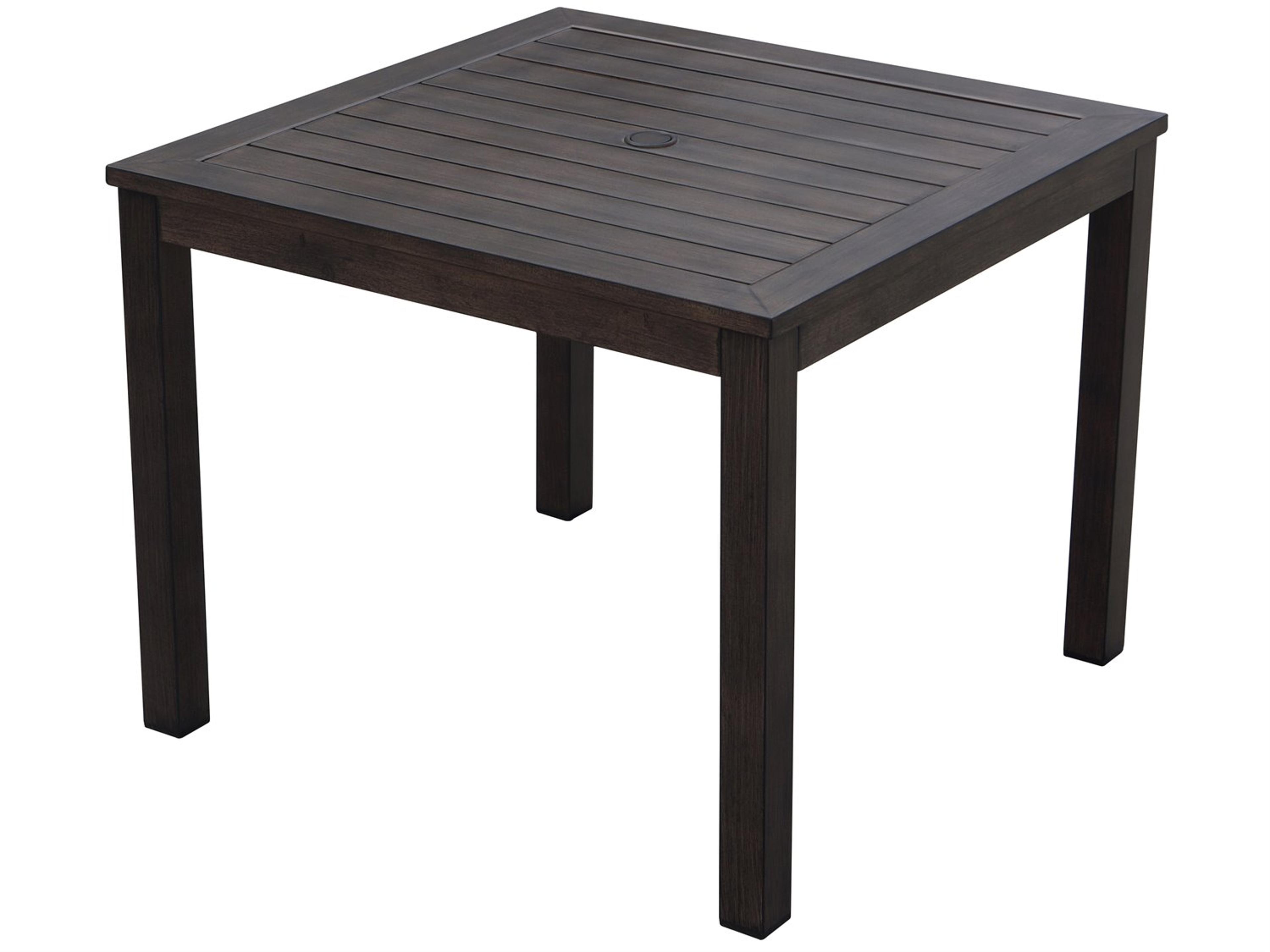 Atlantis Walnut Aluminum Square Umbrella Hole Dining Table