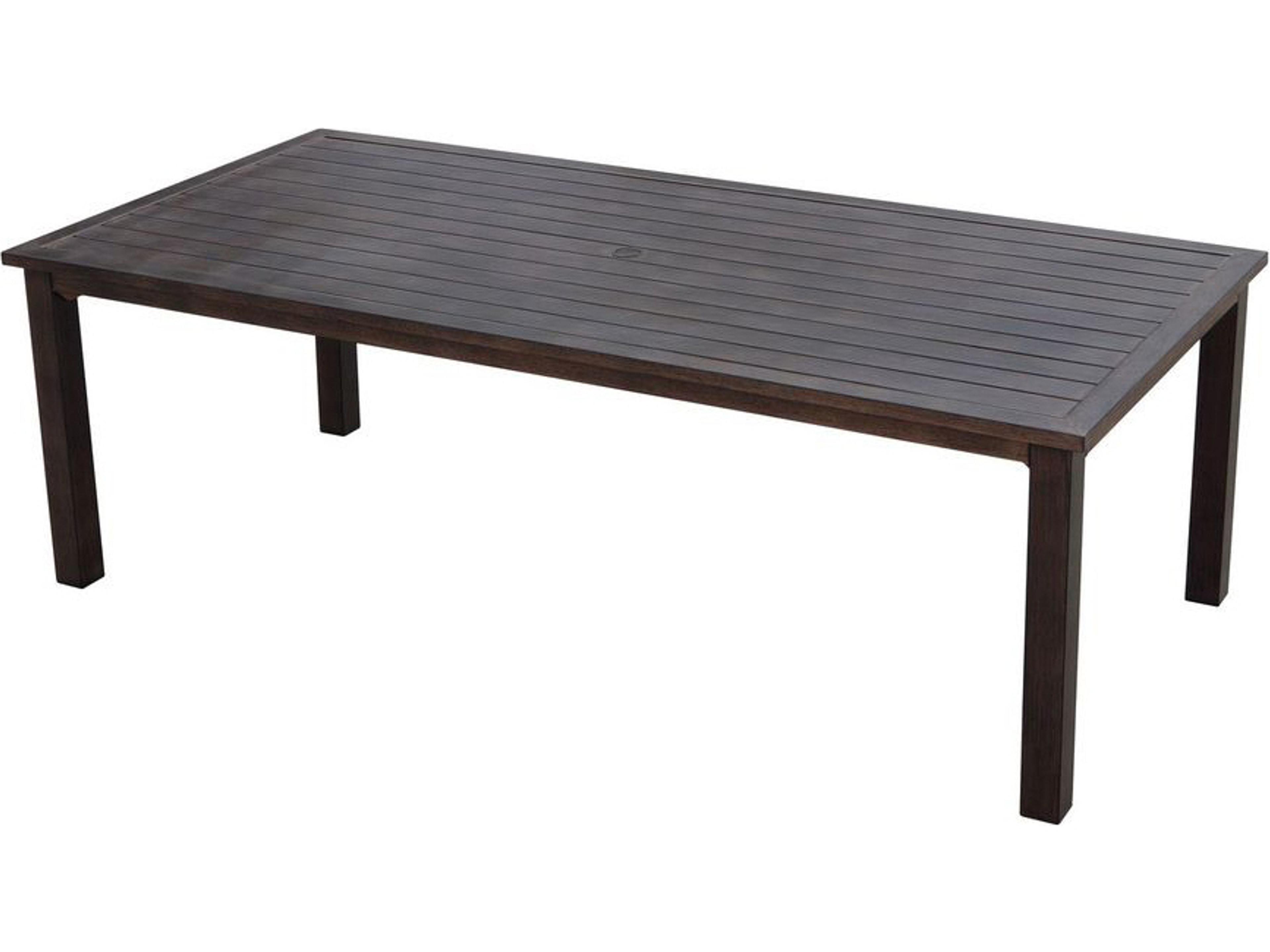 Atlantis Walnut Aluminum Rectangular Umbrella Hole Dining Table