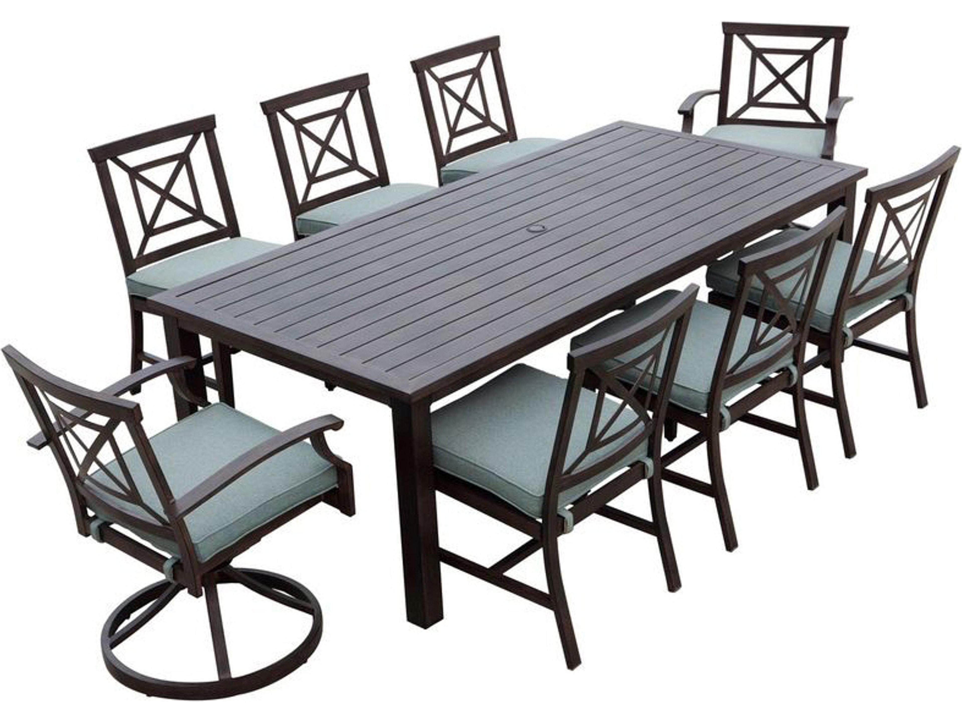 Darlee Outdoor Living Atlantis Walnut Aluminum Rectangular Umbrella Hole Dining Table