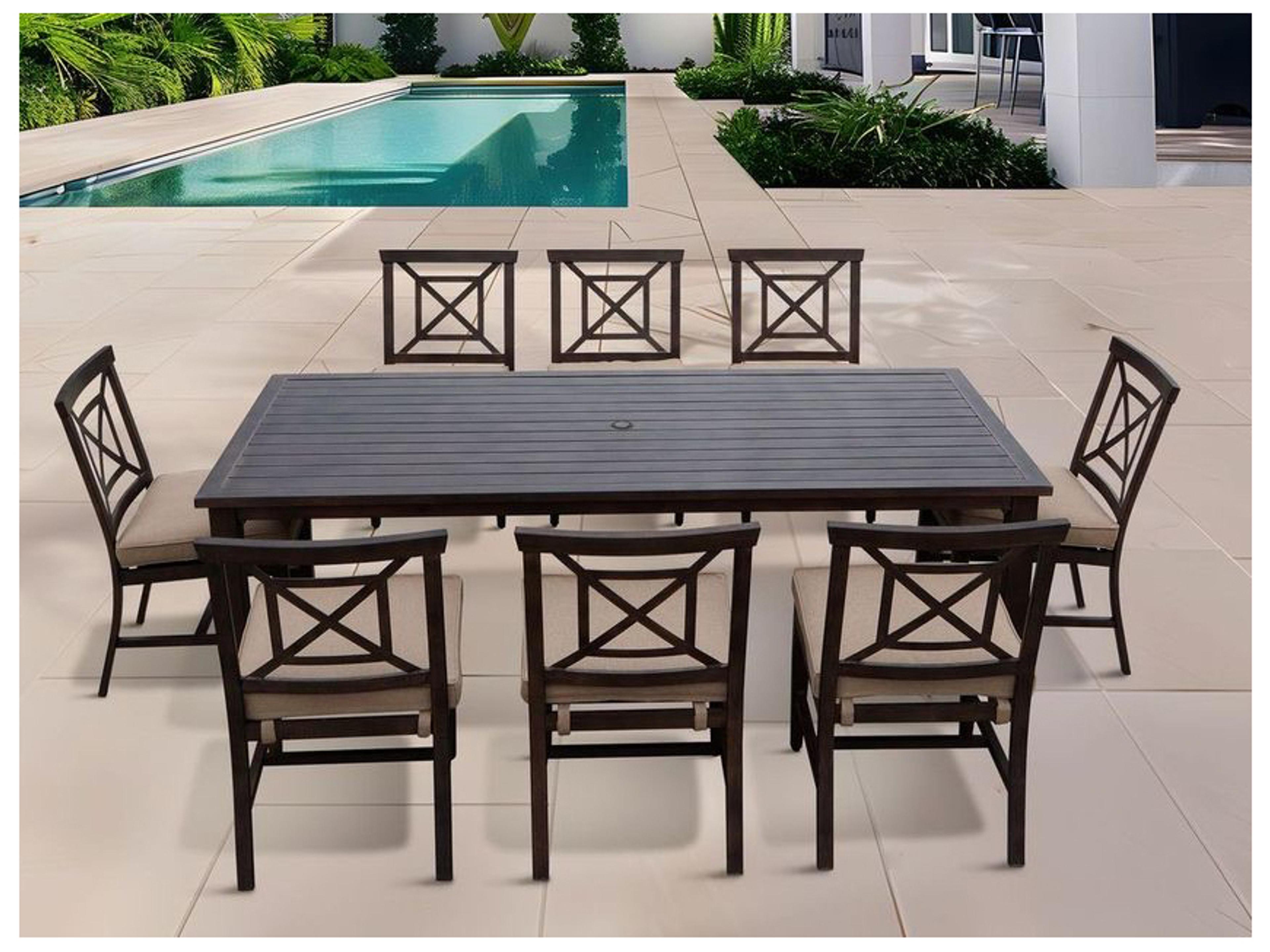 Darlee Outdoor Living Atlantis Walnut Aluminum Rectangular Umbrella Hole Dining Table