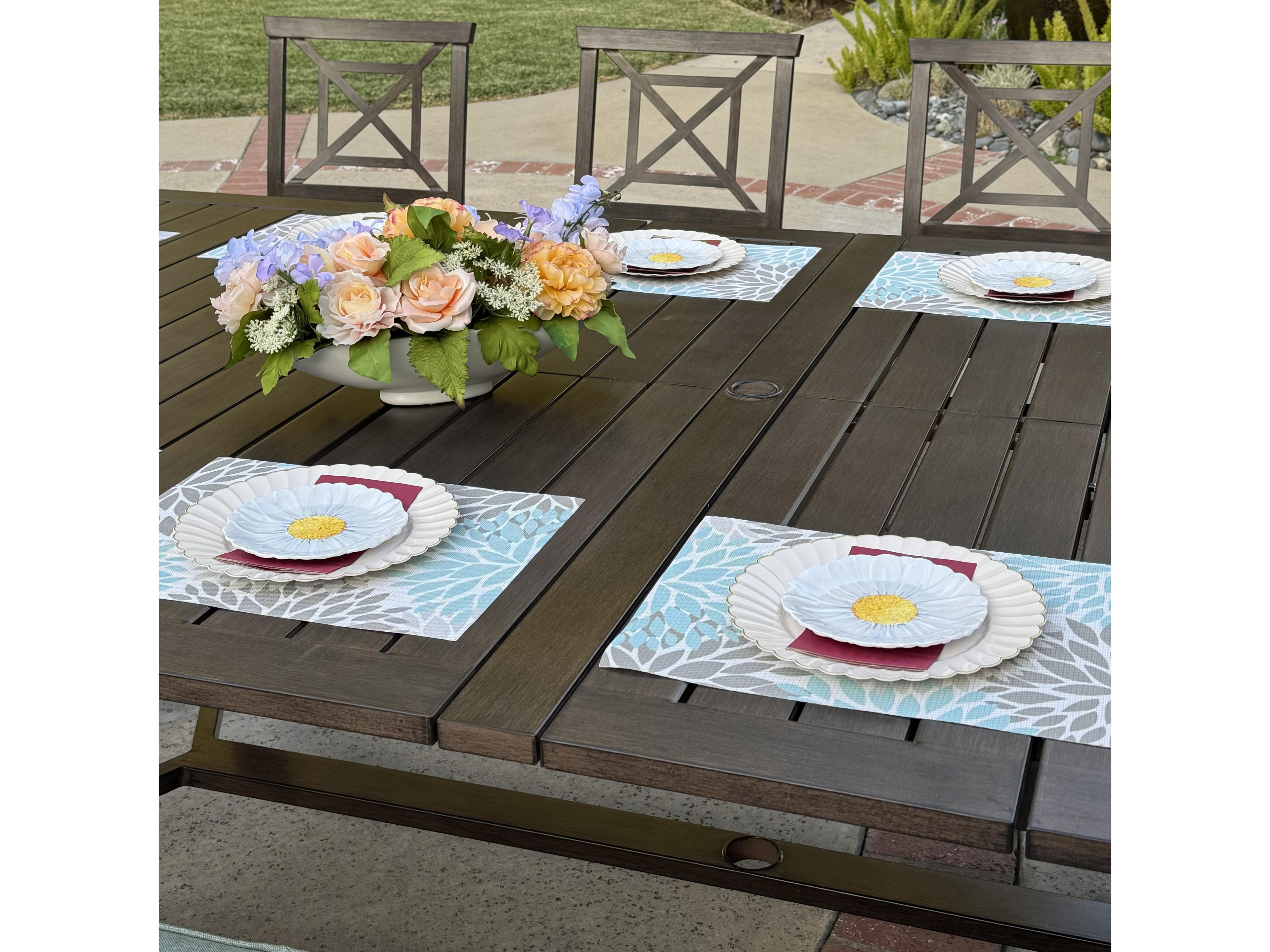 Darlee Outdoor Living Atlantis Walnut Aluminum Rectangular Umbrella Hole Dining Table