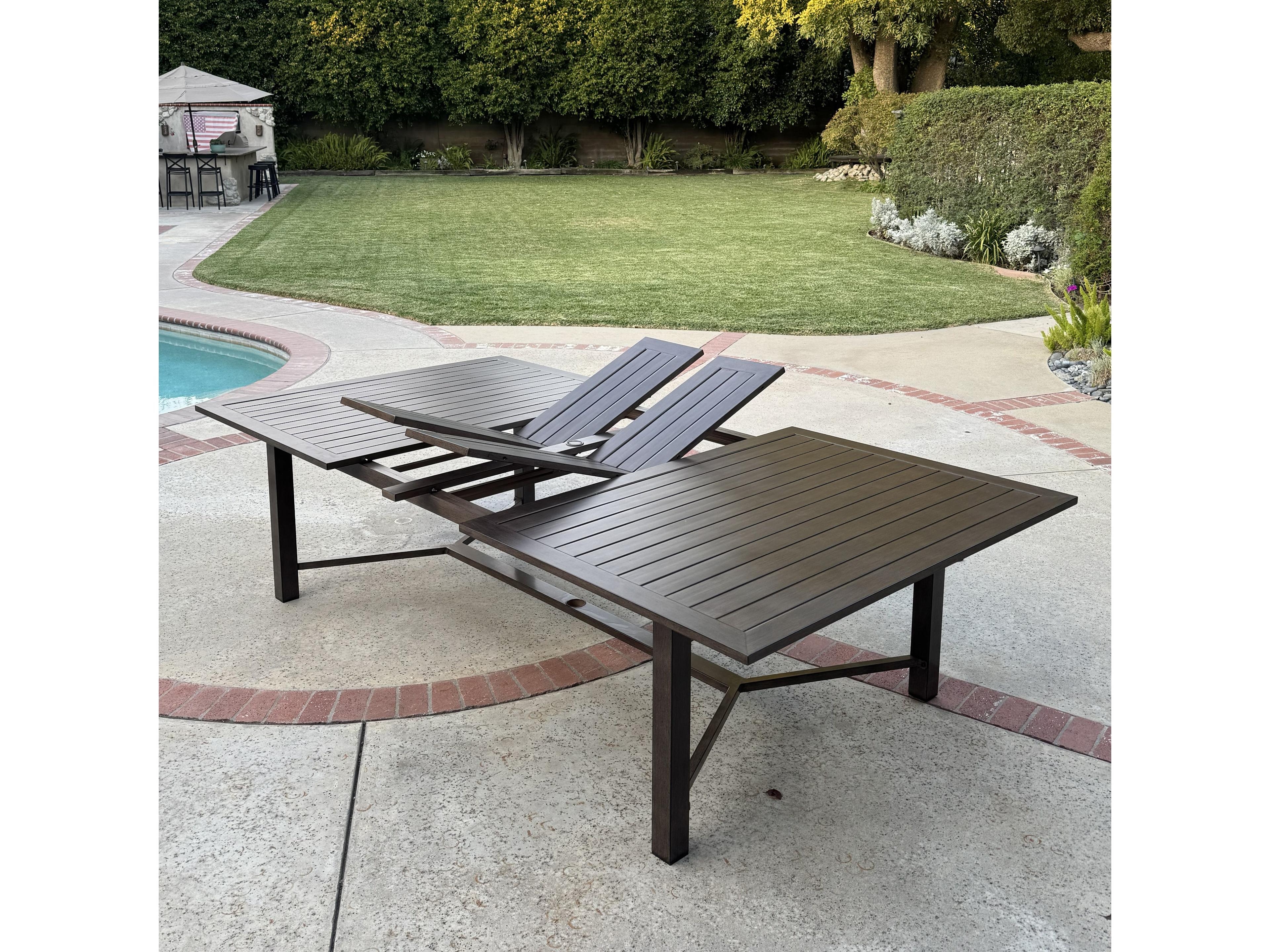 Darlee Outdoor Living Atlantis Walnut Aluminum Rectangular Umbrella Hole Dining Table