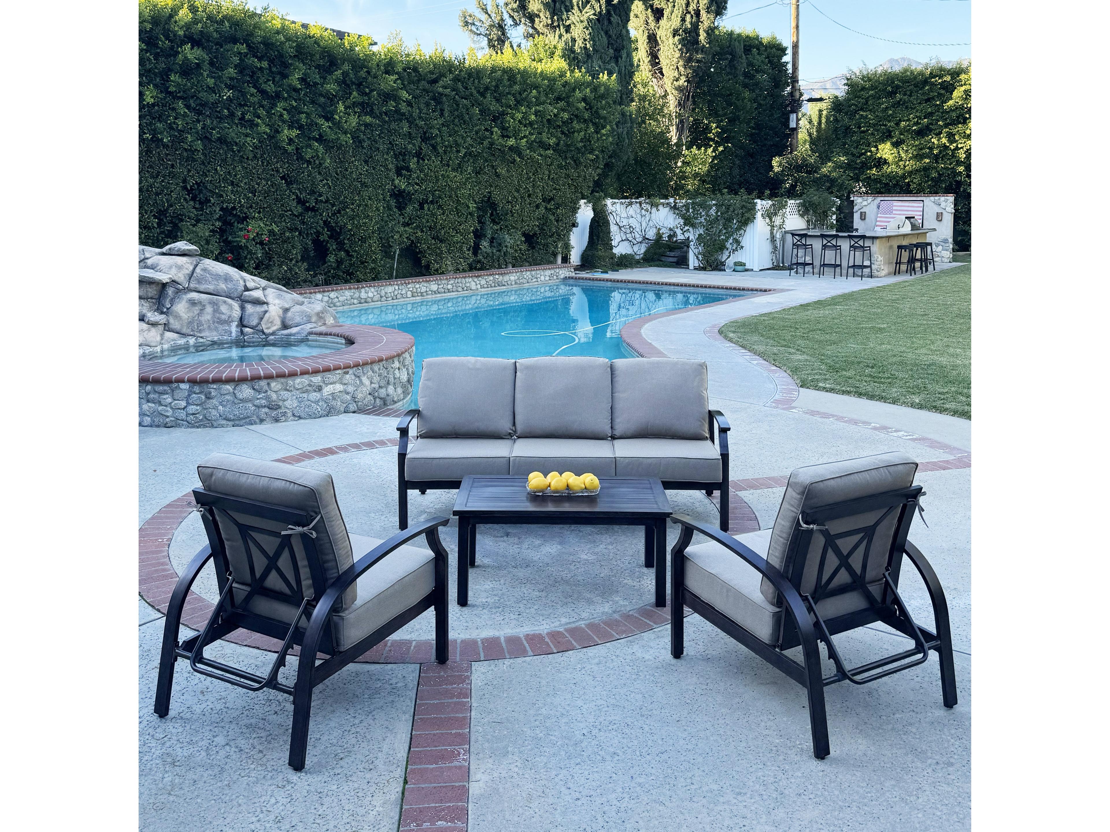 Atlantis Walnut Aluminum Cushion Lounge Set